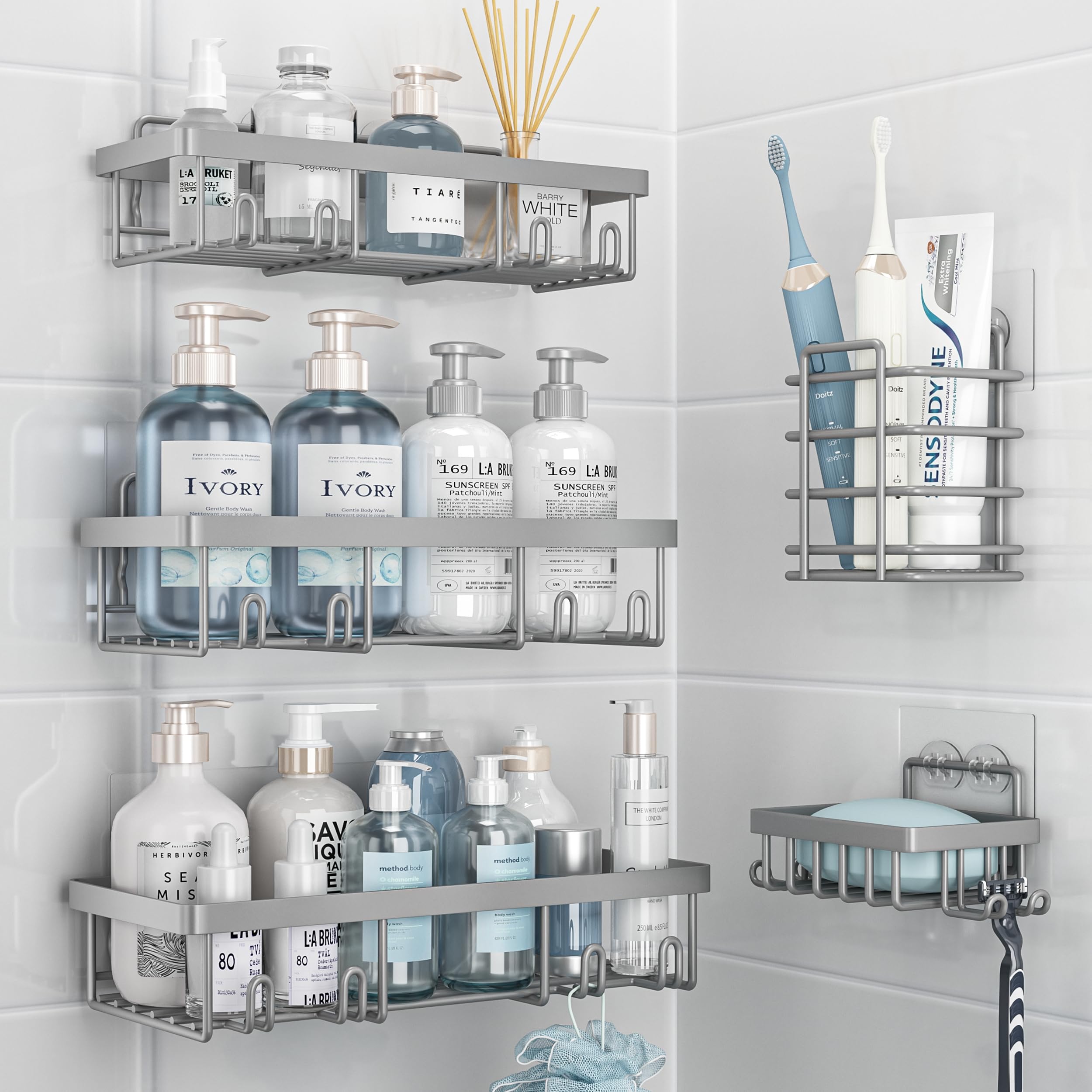 Shower Caddy Organizer Rack Shelf for Inside Shower, Adhesive Bathroom Wall Storage Basket Rustproof Stainless Steel