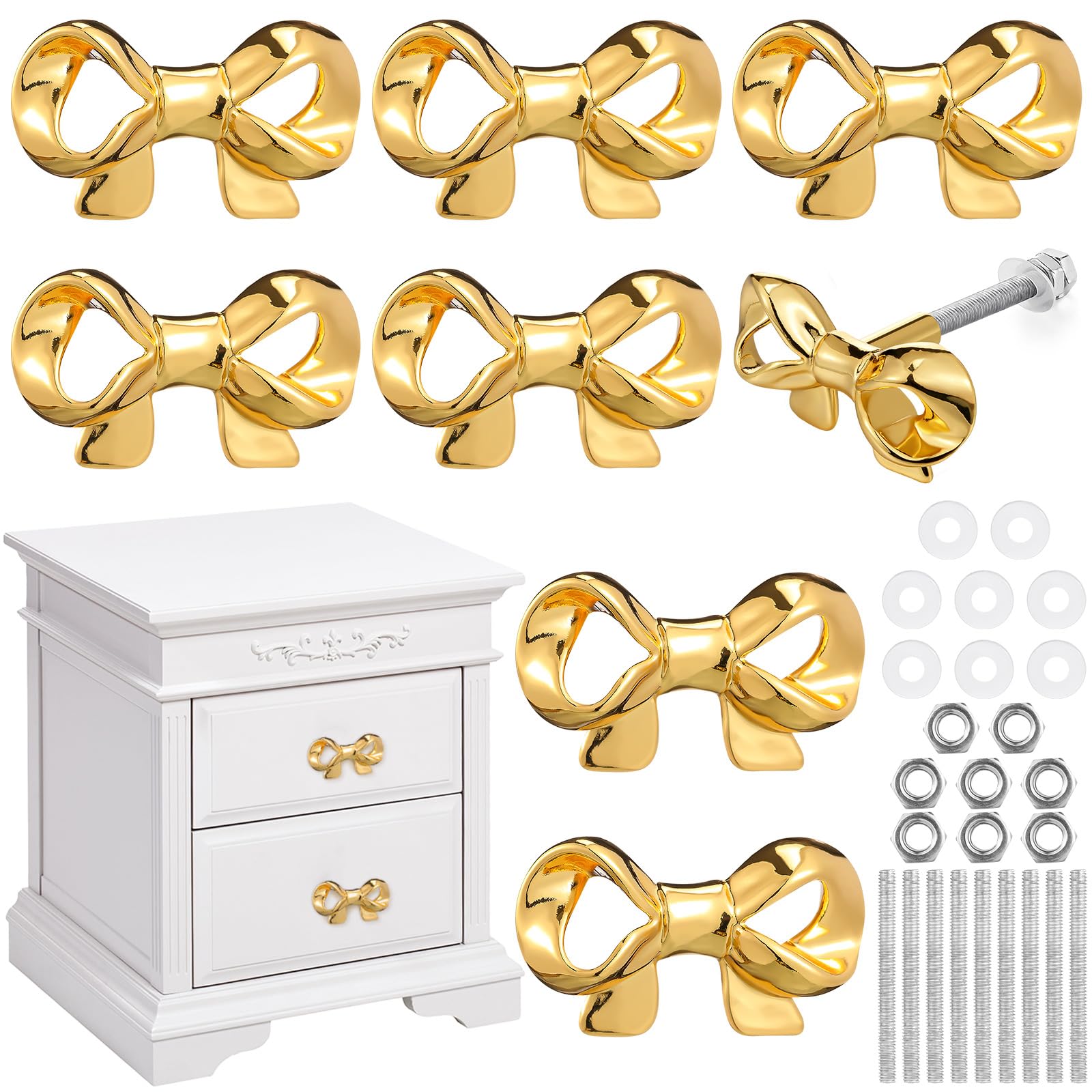 Vintage Bow Drawer Knobs - Metal Bow Dresser Knobs Handles for Dresser Gold Handles for Home Bedroom Kitchen Cabinets Hardware Cupboard (Classic Style,1.6 x 1 Inches)