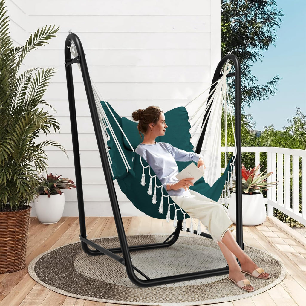 Hammock Chair with Stand,Heavy-Duty Hanging Chair with Stand for Indoor Outdoor, Sturdy Swing Chair Stand Max Load 350 pounds (Hammock Chair Included)