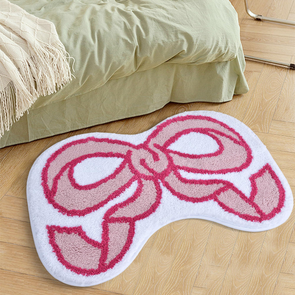 Coquette Bow Bath Mat Cute Bathroom Rugs Non Slip Absorbent Bath Rugs Bathroom Decor Machine Washable Floor Mats for Bathroom Tub Shower