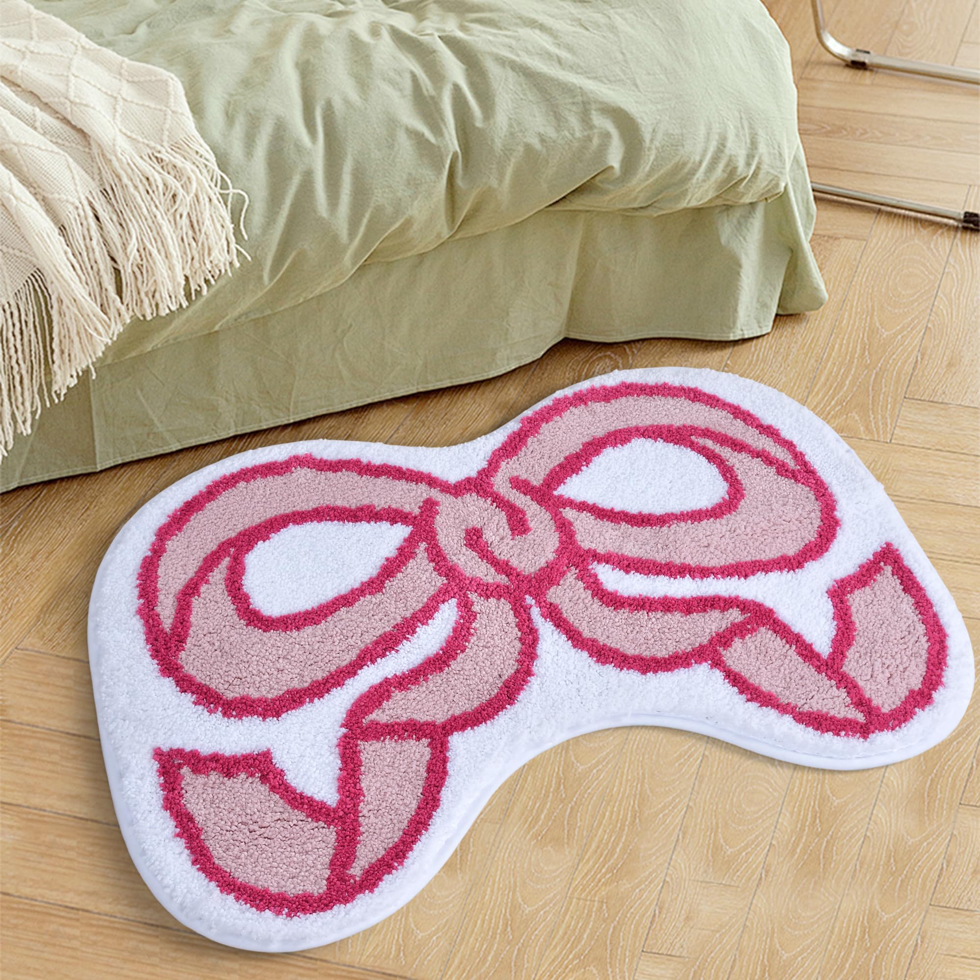 Coquette Bow Bath Mat Cute Bathroom Rugs Non Slip Absorbent Bath Rugs Bathroom Decor Machine Washable Floor Mats for Bathroom Tub Shower