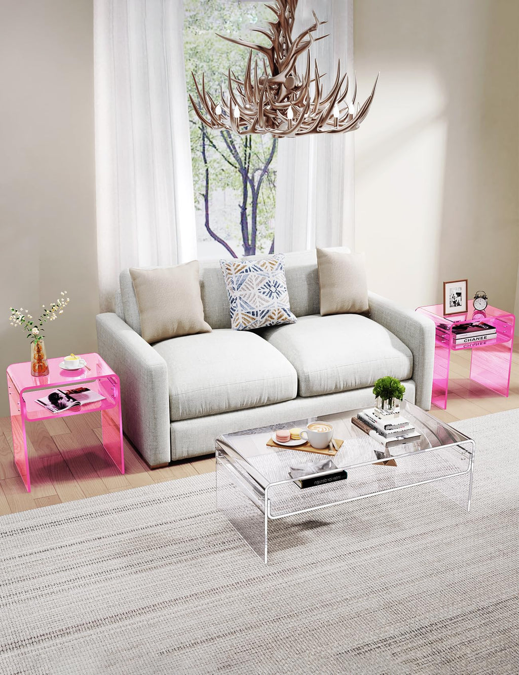 Clear Acrylic End Table 2-Tier Bedside nightstand