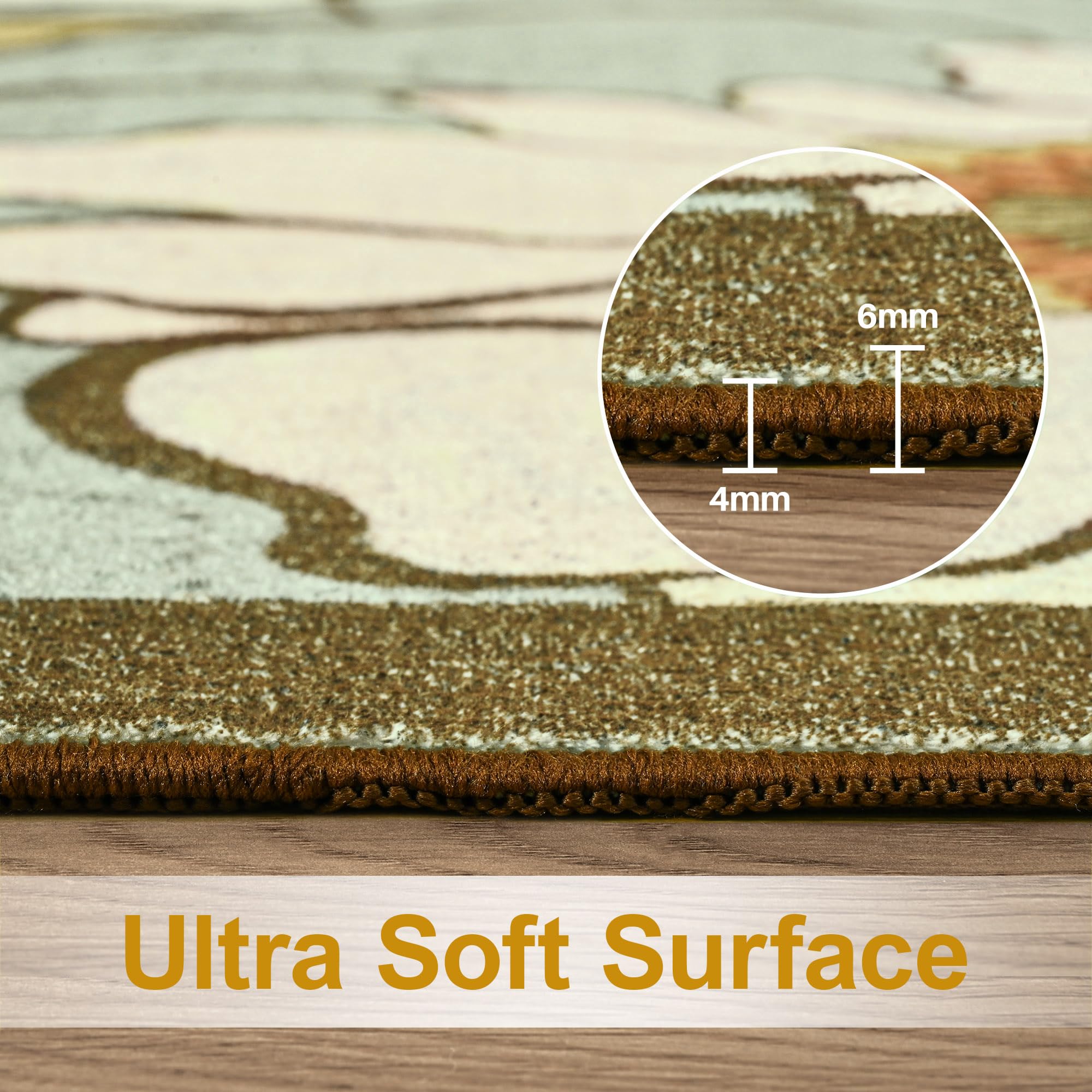 Faux Wool Boho Floral Area Rug Abstract Print Soft Carpet, TPR Non-Slip Backing, Machine Washable Low Pile Rug