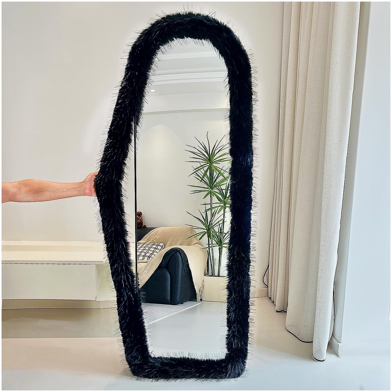 Fluffy Mirror Frame Cover for Arched & Full-Length Mirrors (â€?Stretchy, Non-Slip Fit â€?Soft & Durable Décor (Mirror Not Included)