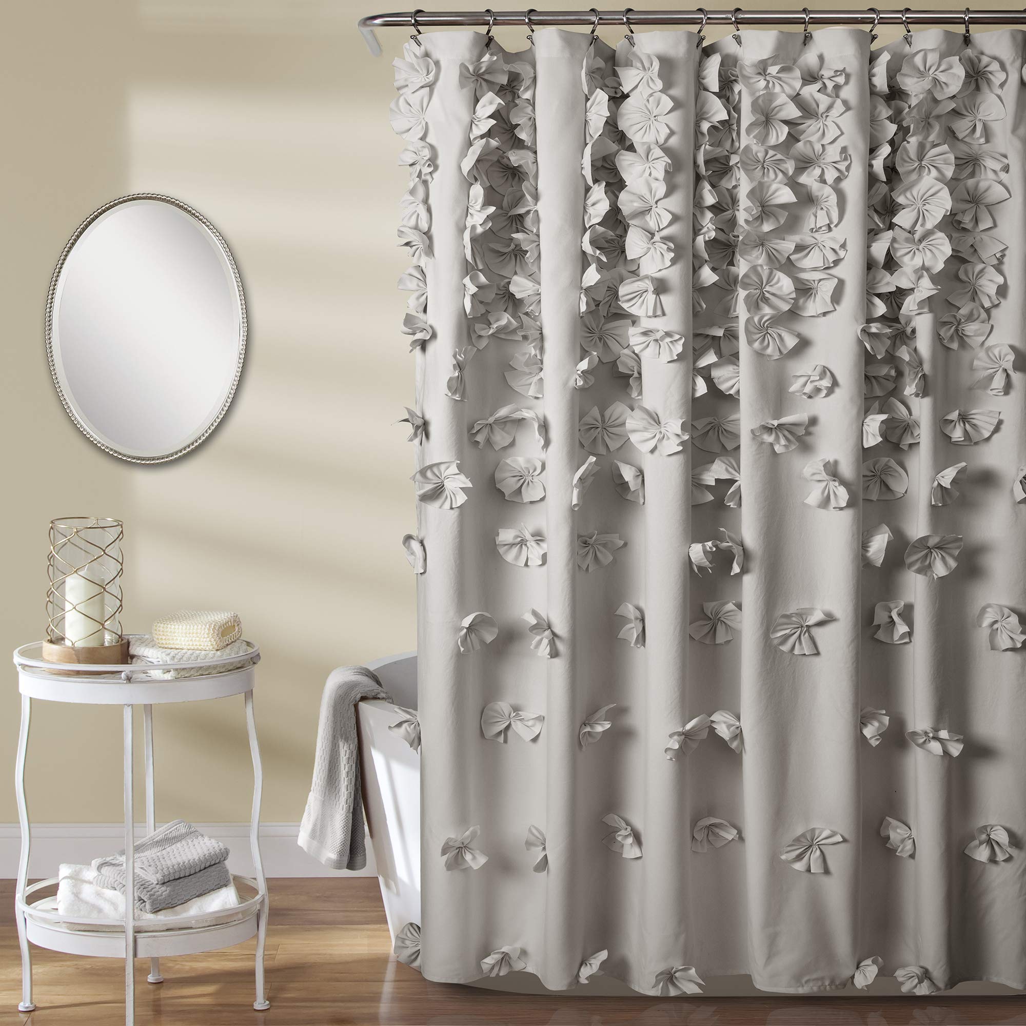 Lush Decor Shower Curtain, 72" W x 72" L - Luxury Shower Curtain With Bows Vintage Glam Bathroom Decor