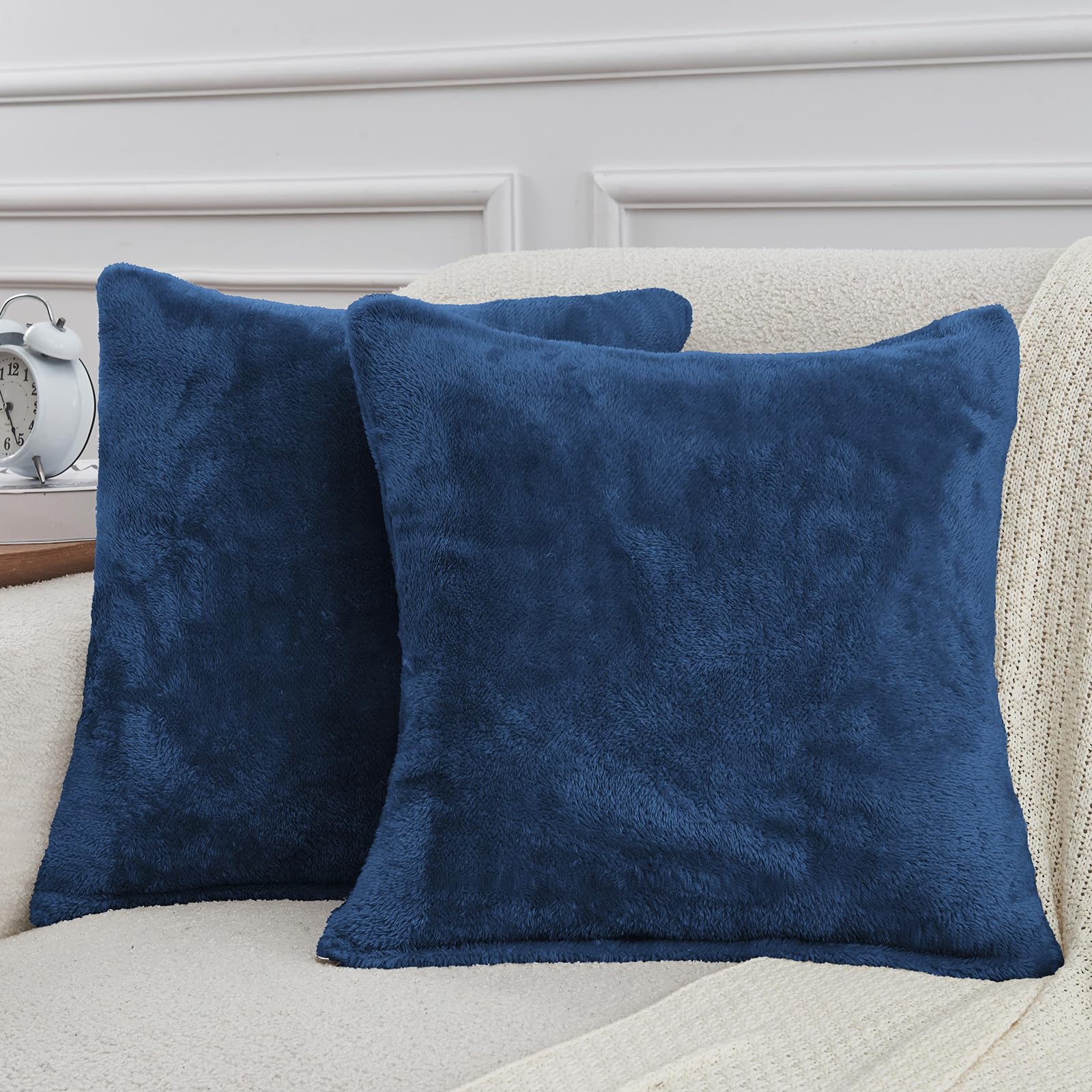 Faux Fur Pillow Cases Set of 2, Luxury Ultra Soft Fuzzy Pillowcases, Fluffy Plush Velvet Pillow Covers with Zipper, Cozy Warmth and No Shedding