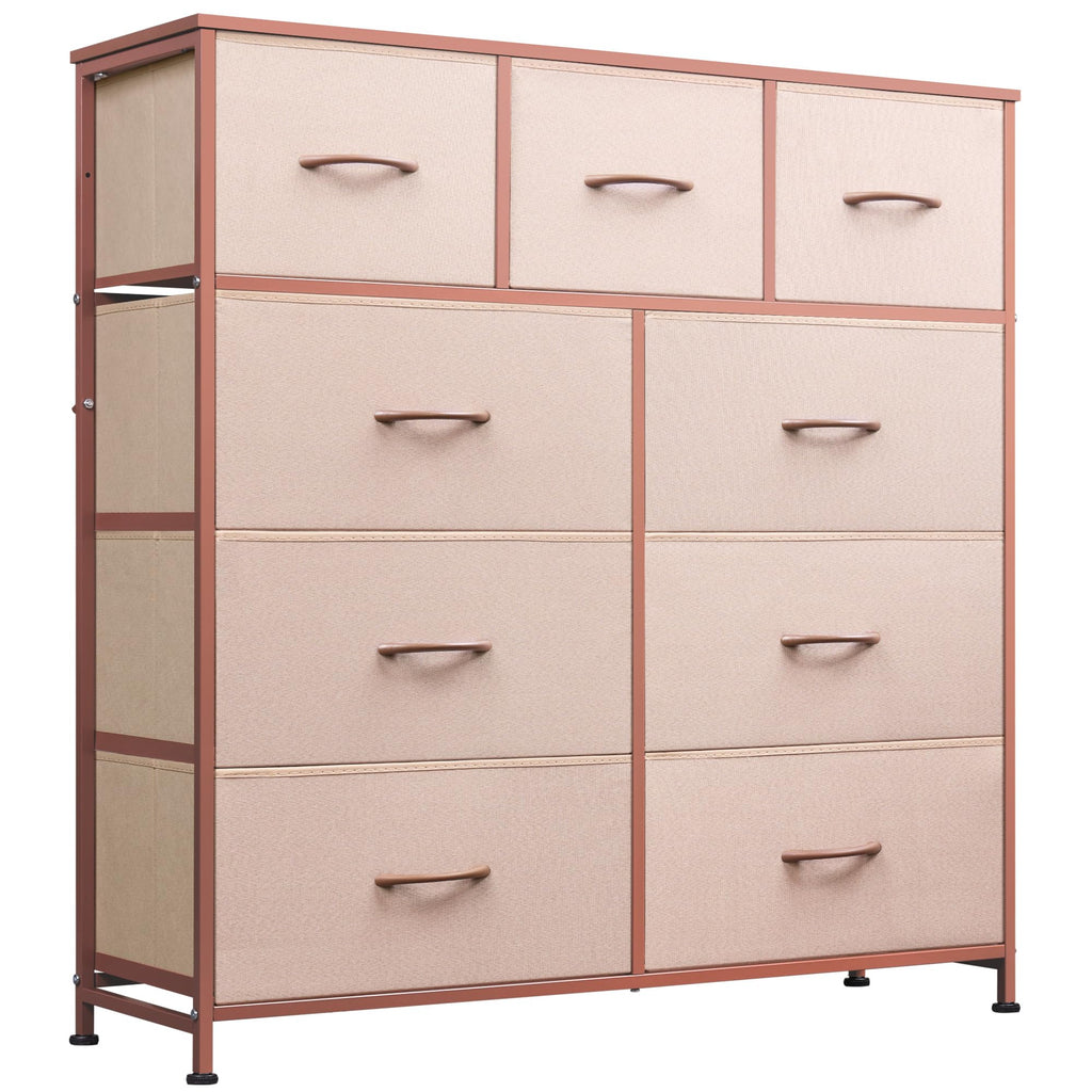 Drawer Fabric 9 Dresser â€?Tall Storage Tower with Bins, Steel Frame, and Wood Top