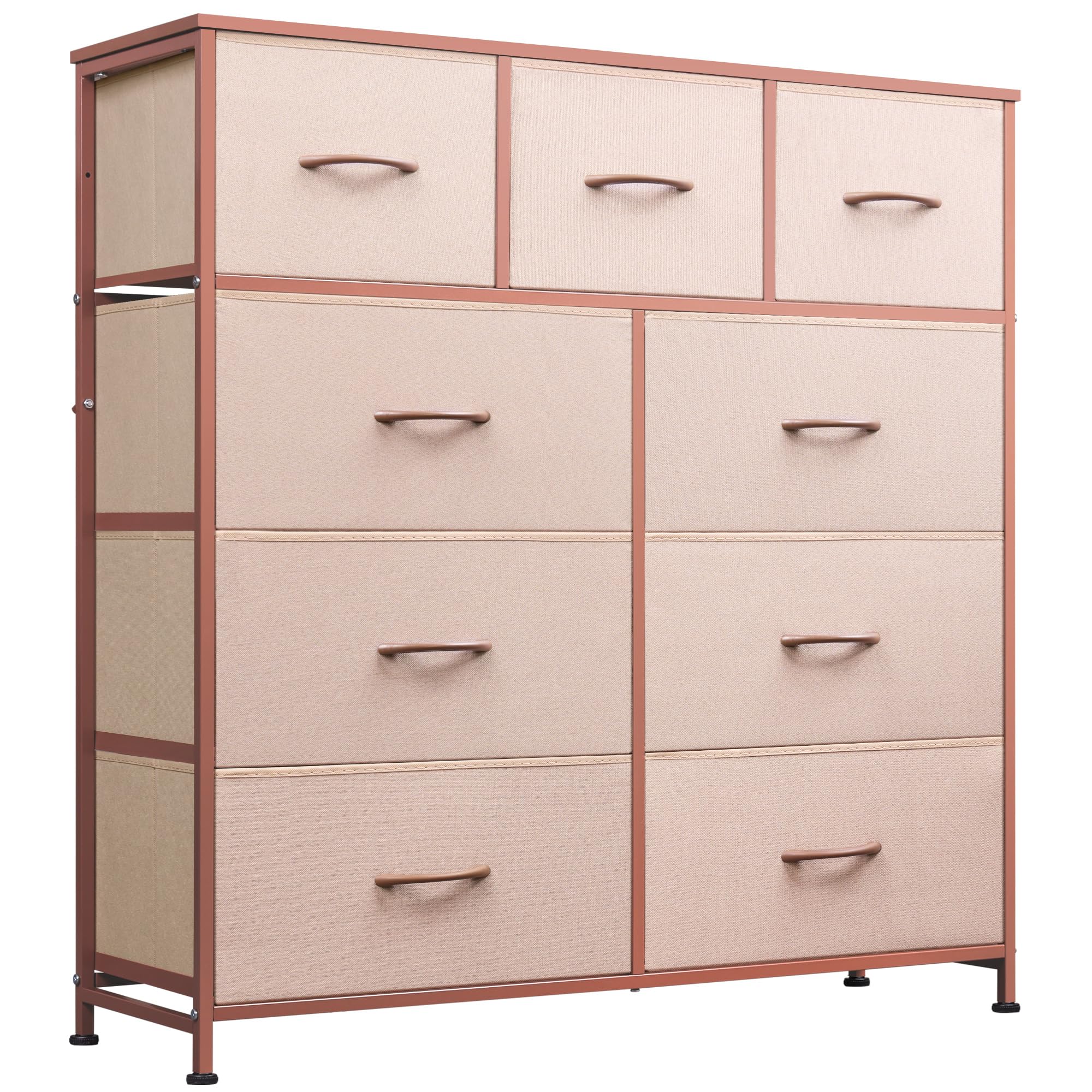 Drawer Fabric 9 Dresser â€?Tall Storage Tower with Bins, Steel Frame, and Wood Top