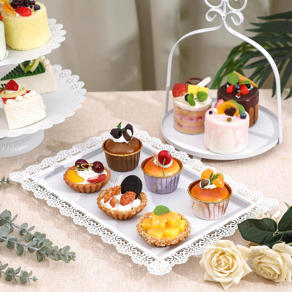 Fancy 5Pcs Cake Stands Set Metal Round Cupcake Holder Cookies Dessert Display Plate Serving Tower Tray Platter with Handle