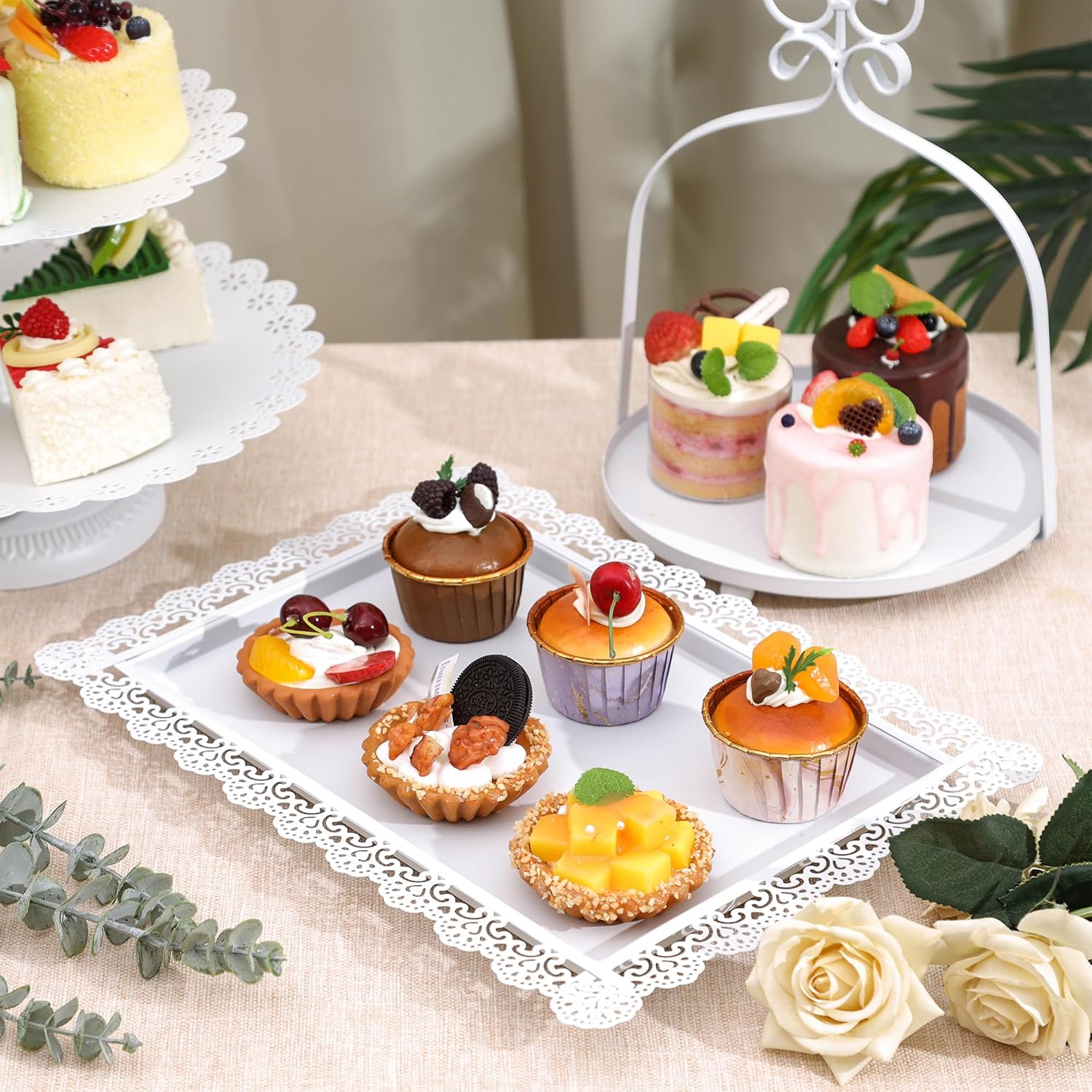 Fancy 5Pcs Cake Stands Set Metal Round Cupcake Holder Cookies Dessert Display Plate Serving Tower Tray Platter with Handle
