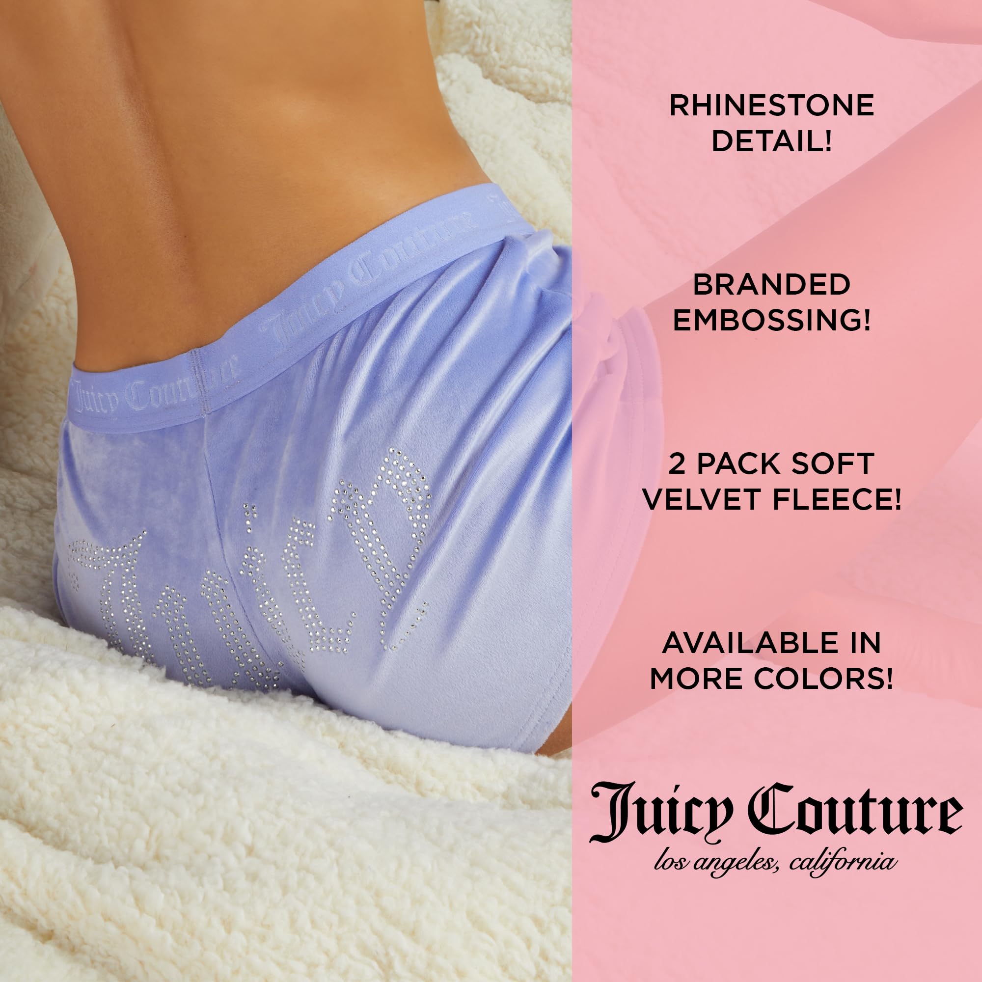 Juicy Couture Velvet Fleece Shorts 2 Piece Designer Pajama Set for Women, 2-Pack Sleep and Lounge Shorts