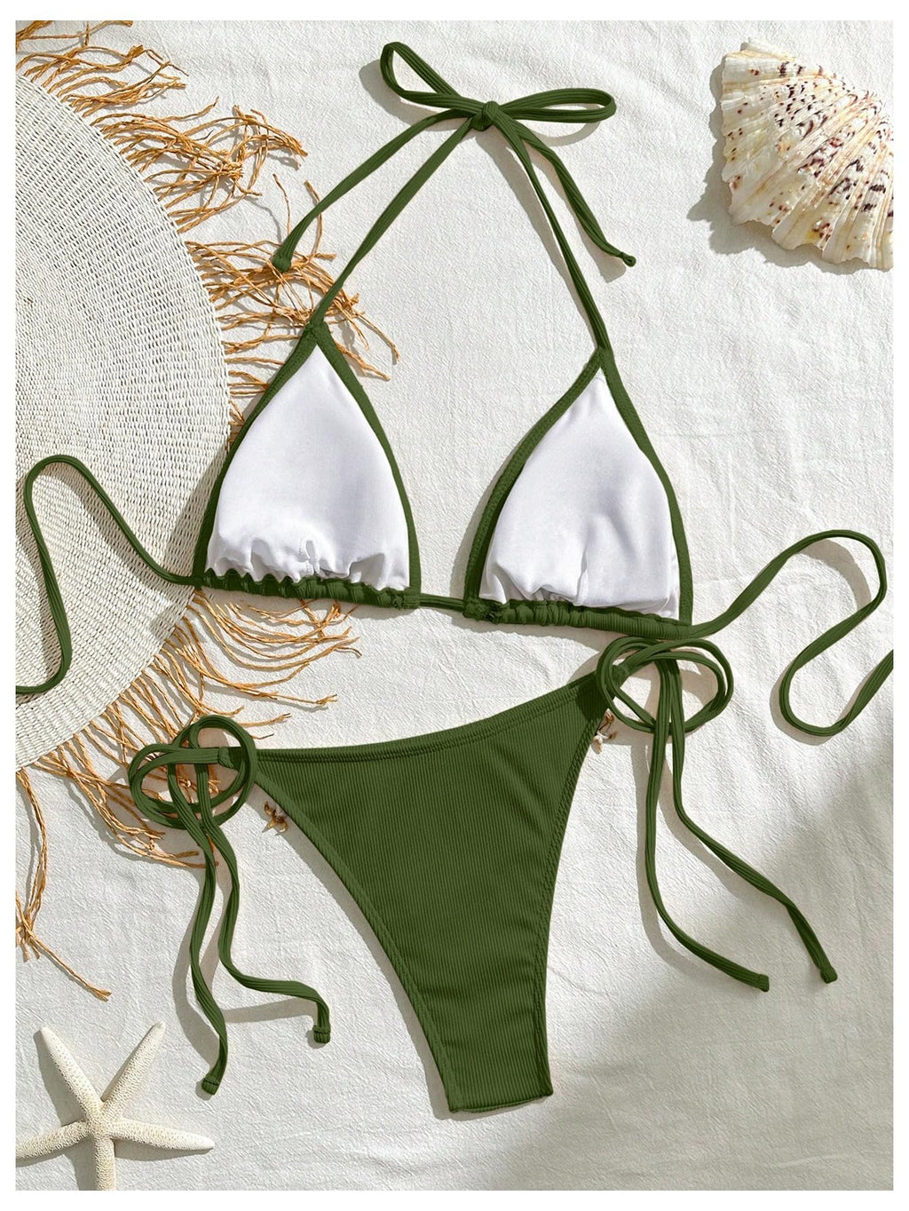 Women's 2 Piece Halter Triangle Bathing Suit Ribbed Bikini Swimsuits