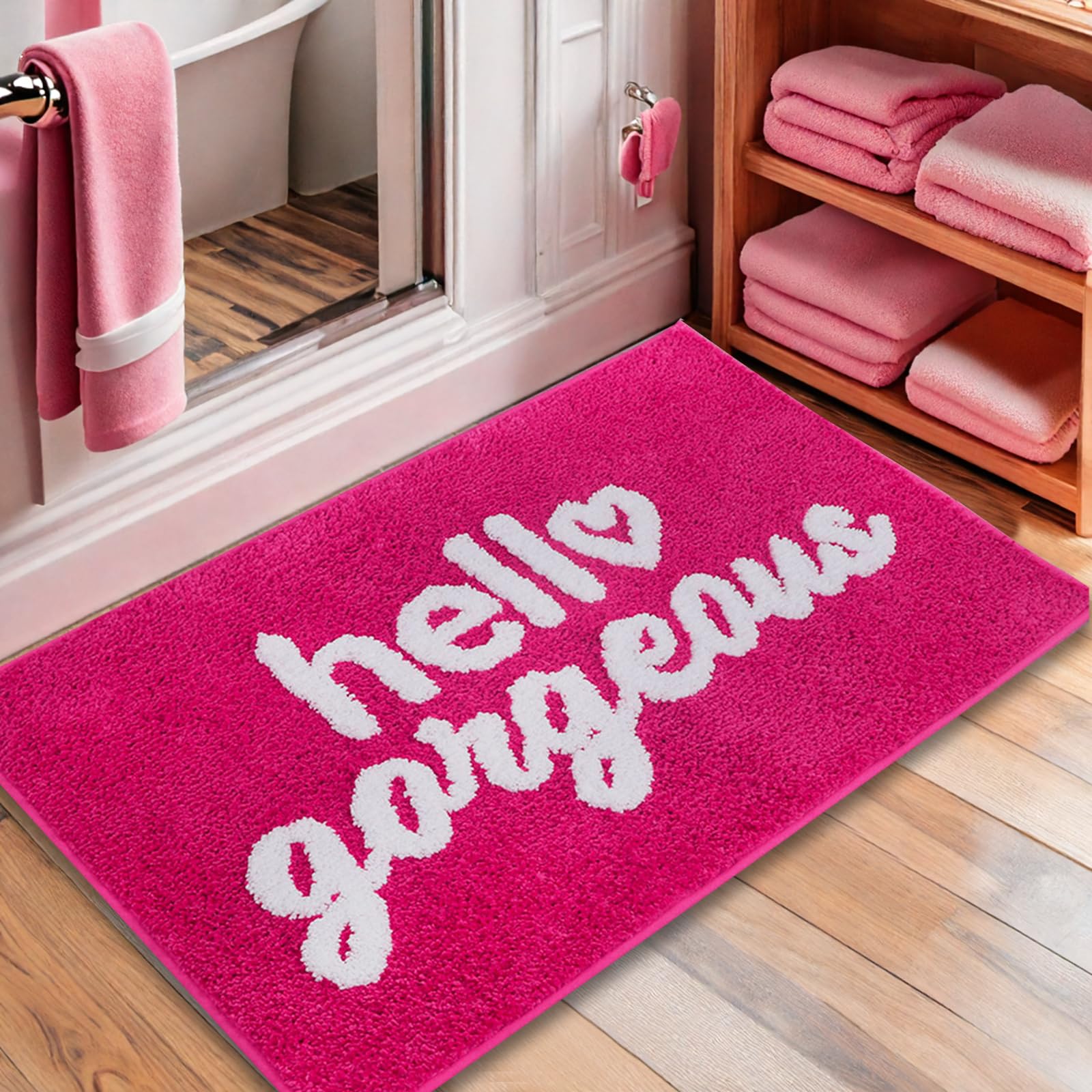 Coquette Pink Bow Bath Mat for Bathroom 20"x32", Cute Preppy Rugs with Scalloped Edges, Soft Microfiber, Ultra Absorbent, Non-Slip