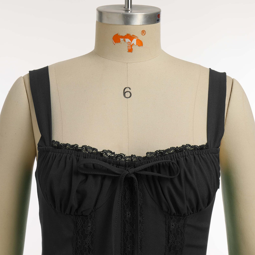 Women's Spaghetti Strap Corset Mini Dress â€?Backless, Lace-Up, Low-Cut Ruffle Sundress