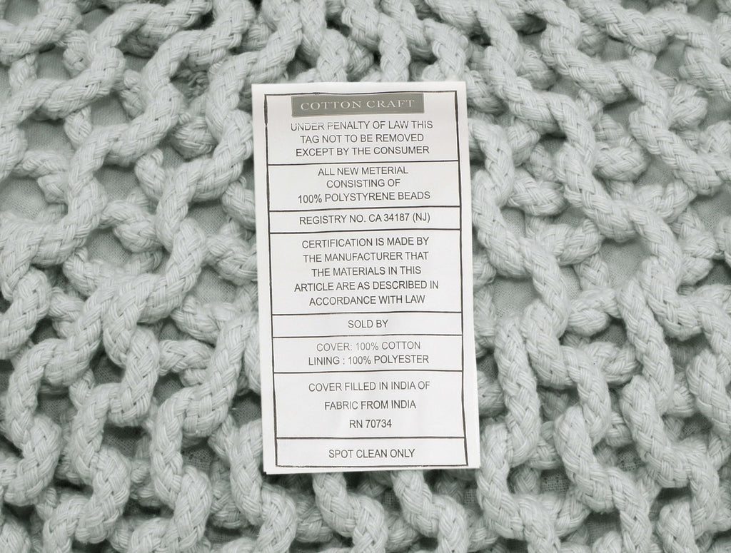 Hand-Knitted Cotton Round Pouf â€?Braid Cord Ottoman, Footrest, and Accent Seat for Living Room, Nursery, Kids Room, or Dorm Décor â€?20x14