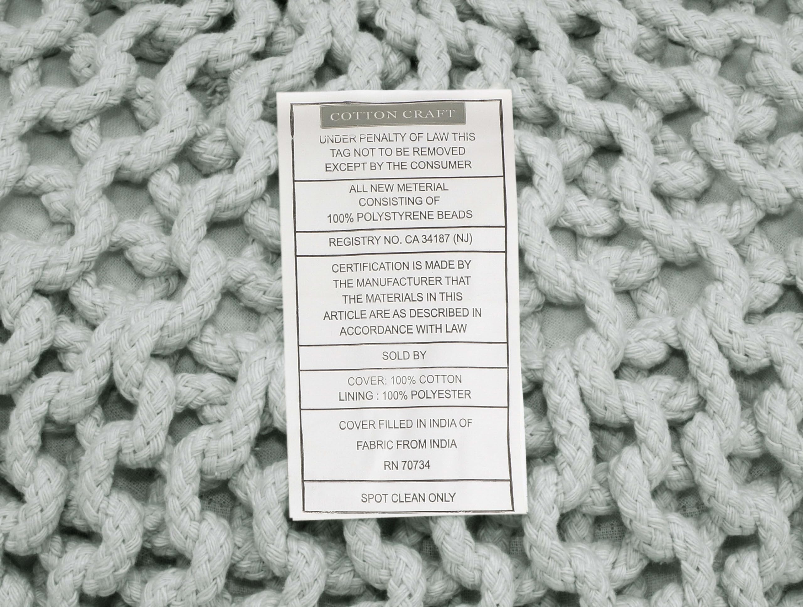 Hand-Knitted Cotton Round Pouf â€?Braid Cord Ottoman, Footrest, and Accent Seat for Living Room, Nursery, Kids Room, or Dorm Décor â€?20x14