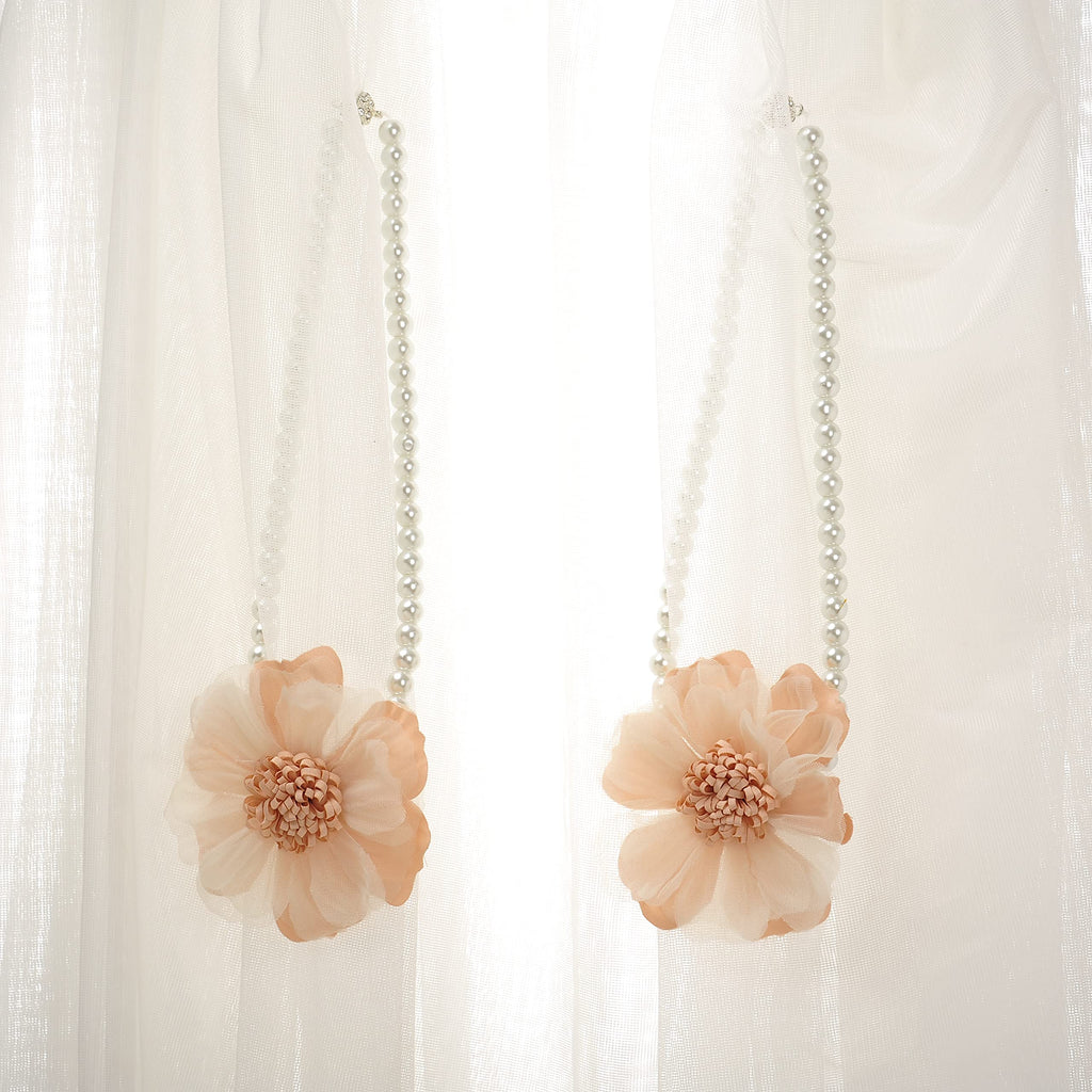 Elegant Pearl Magnetic Curtain Tieback with Handmade Flower Decorative Drapery Holdbacks Rope Holder
