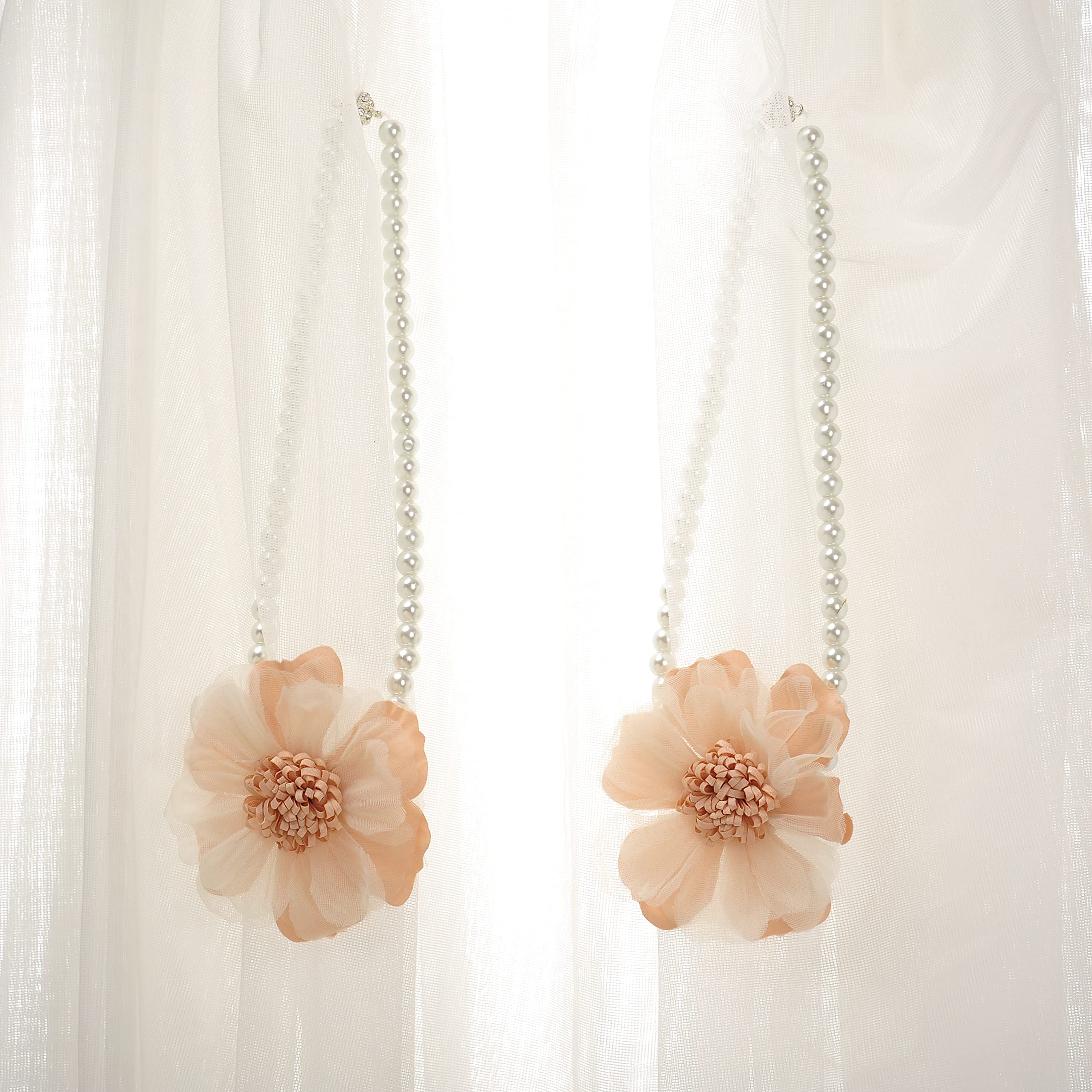 Elegant Pearl Magnetic Curtain Tieback with Handmade Flower Decorative Drapery Holdbacks Rope Holder