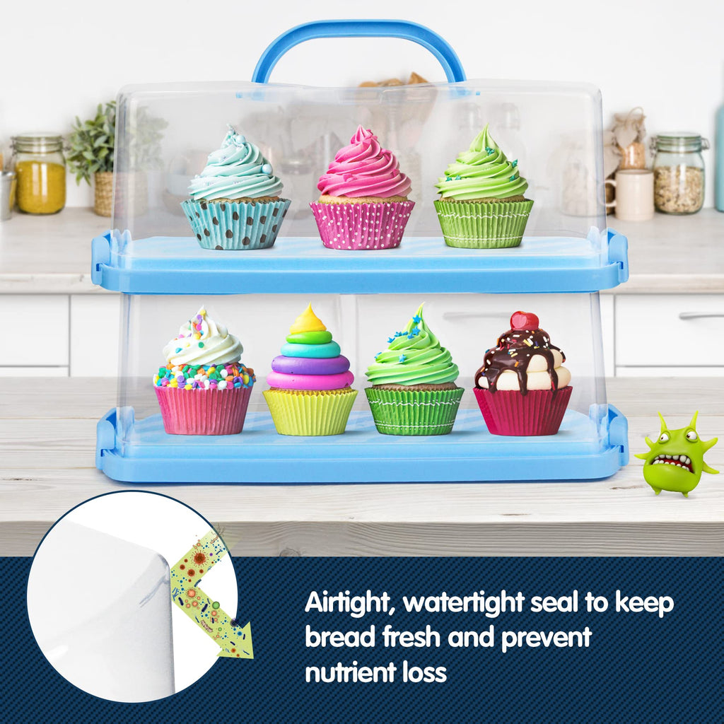 Plastic Rectangular Bread Box with Clear Lid, Loaf Cake Keeper, Portable Bread Keeper Storage Container with Handle