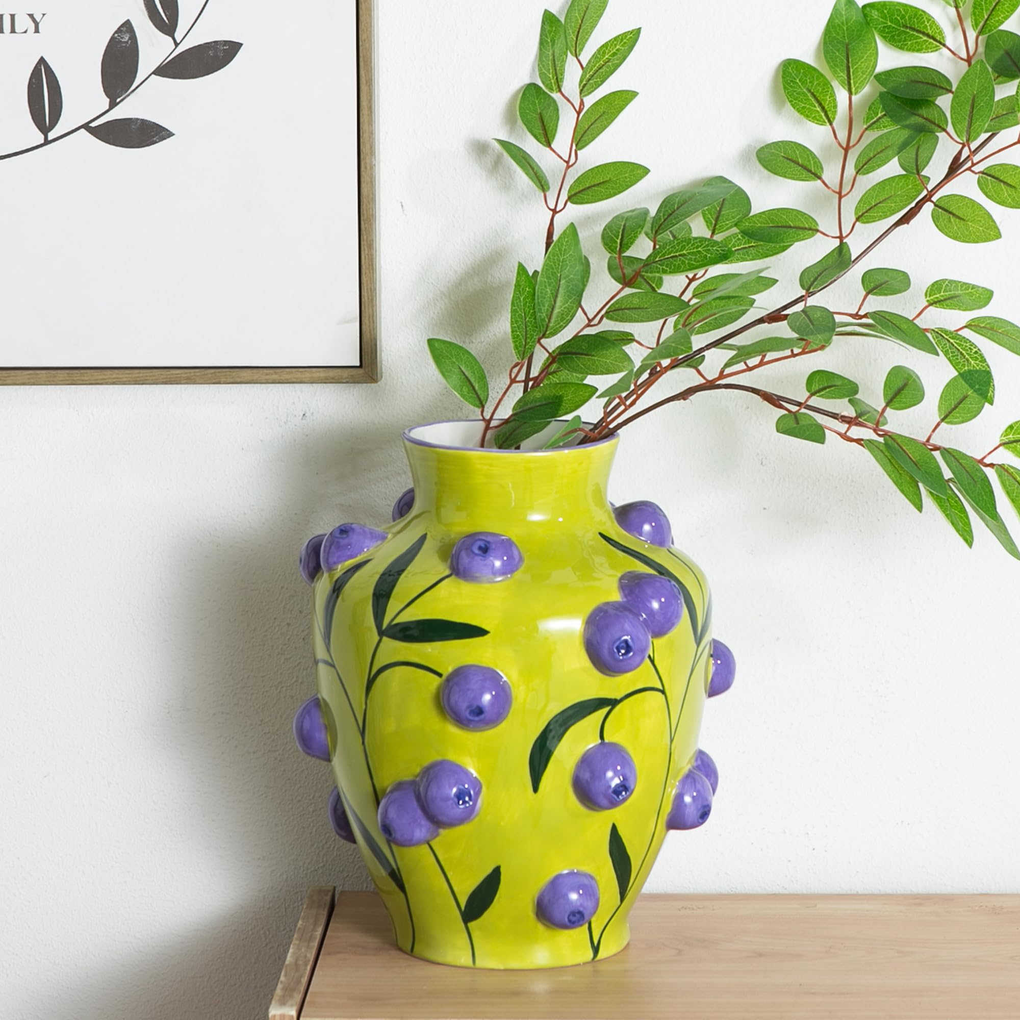 Modern Blueberry Ceramic Vase, Fruit Floor Vase for Modern Home Decor, Decorative Pottery Vase for Flowers
