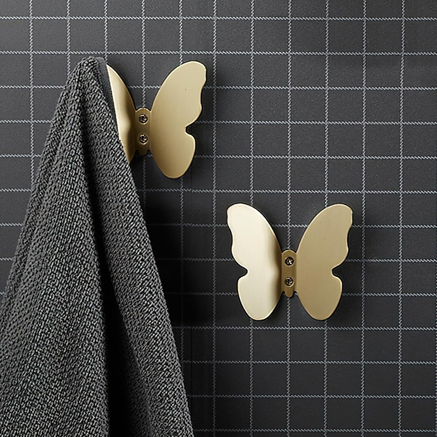 Wall Hooks Decorative, Small Modern Gold Brass Hook, Butterfly Bath Towel Hook, Coat Hat Robe Hooks for Girl's Bedroom, Stainless Steel, Wall Mounted, 2 pcs