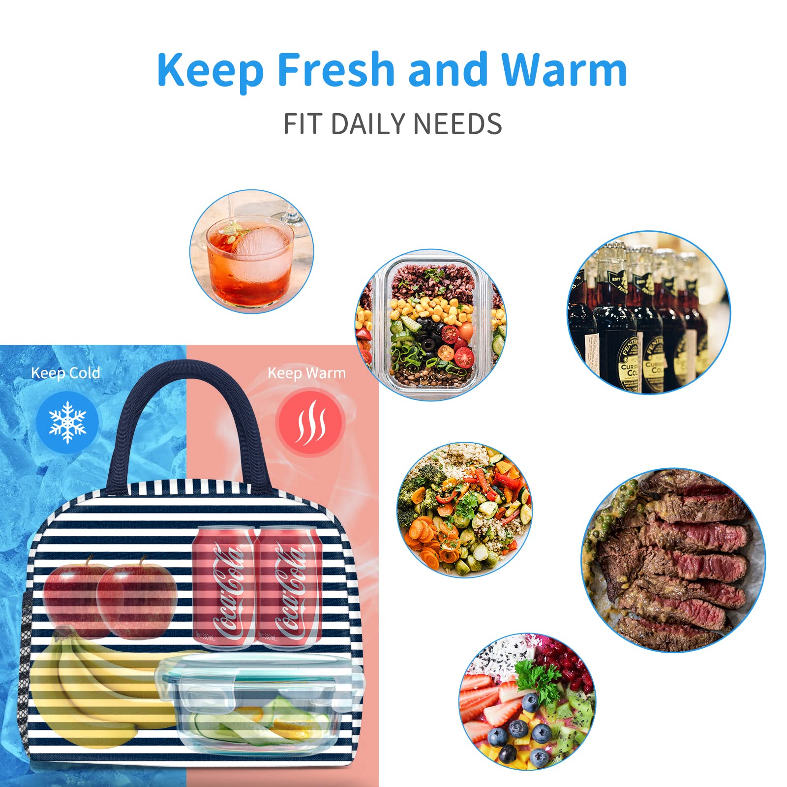 Reusable Insulated Lunch Tote Bag,Leakproof Food Handbags Case High Capacity