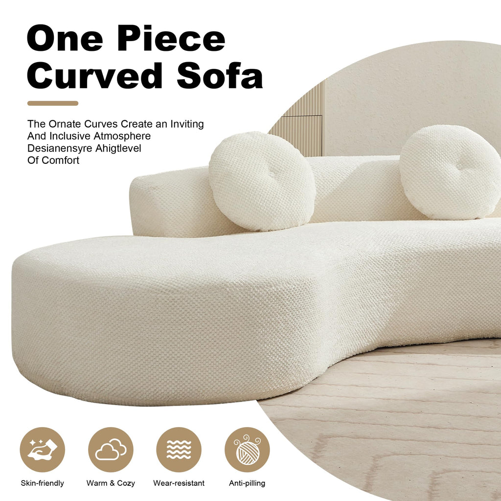 Oversize Sponge Curved Sofa - Modern Minimalist Corduroy Anti-Wrinkle Sofa,Cloud Couch 3-Seater Couch w/2 Pillows 106''