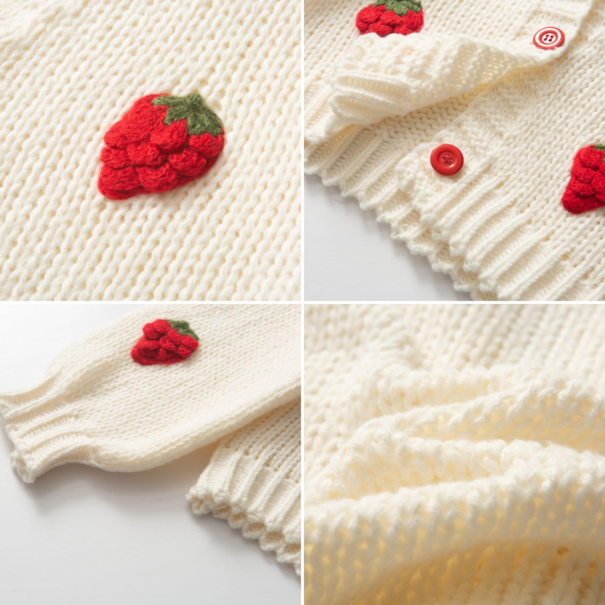 Women's Kawaii Strawberry Embroidered Cardigan Long Sleeve V Neck Chunky Knitted Cardigans