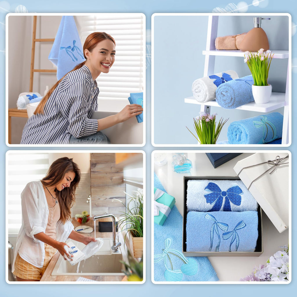 Hand Towels Embroidered Decorative Towel 100% Cotton Soft Absorbent Kitchen Facecloth Preppy Bathroom Decor 13.7 x 29.5''