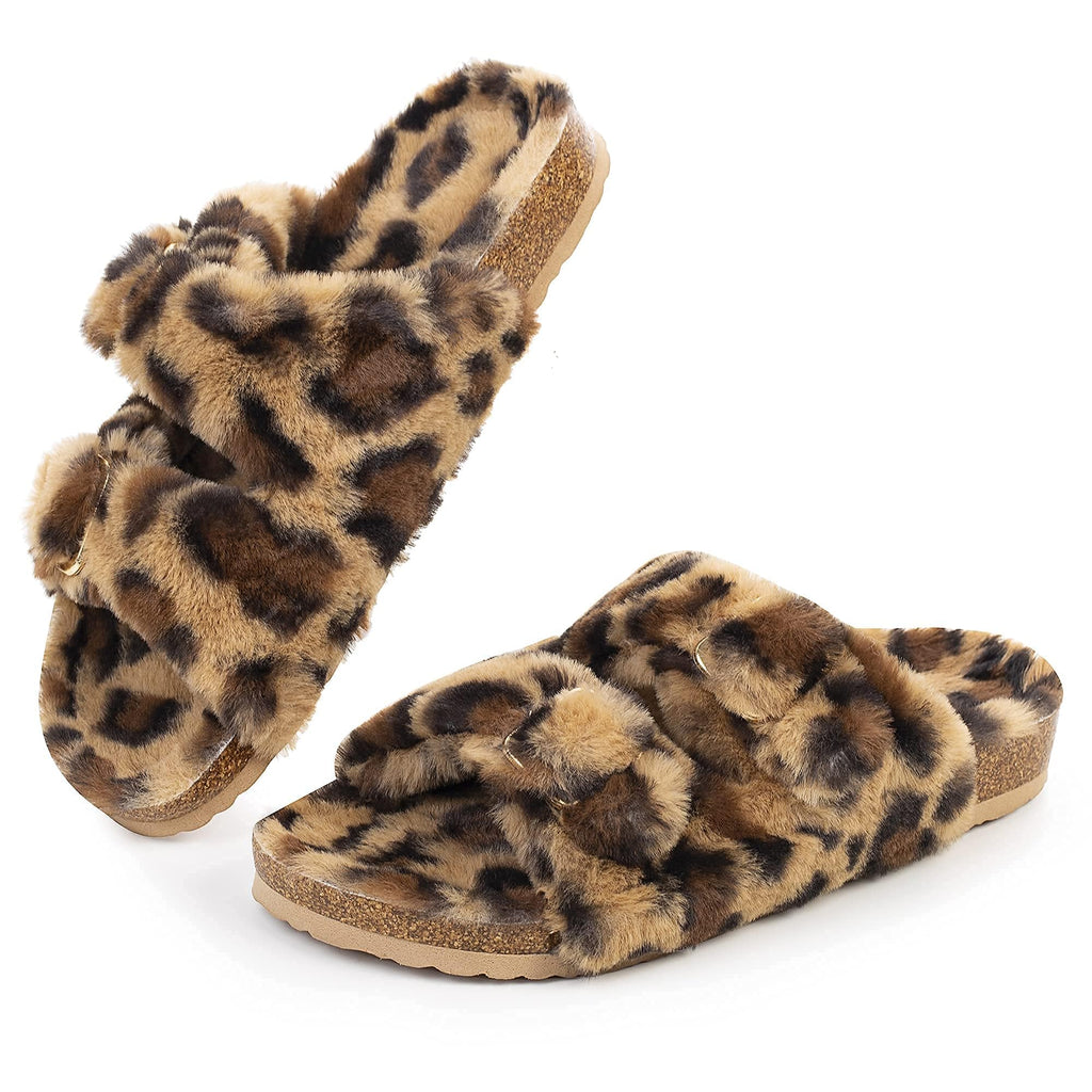 Womens Open Toe Slipper with Cozy Lining, Faux Fur Slide Sandals