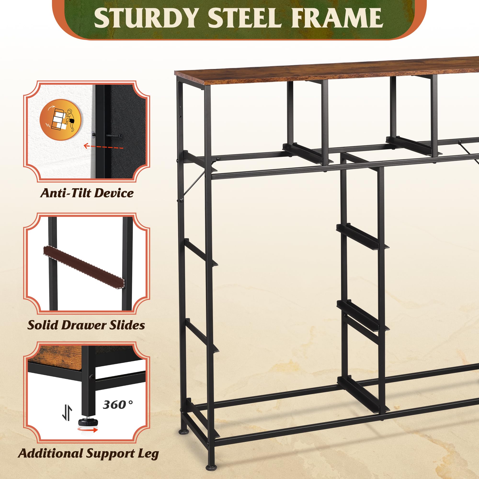 Drawer Fabric 9 Dresser â€?Tall Storage Tower with Bins, Steel Frame, and Wood Top