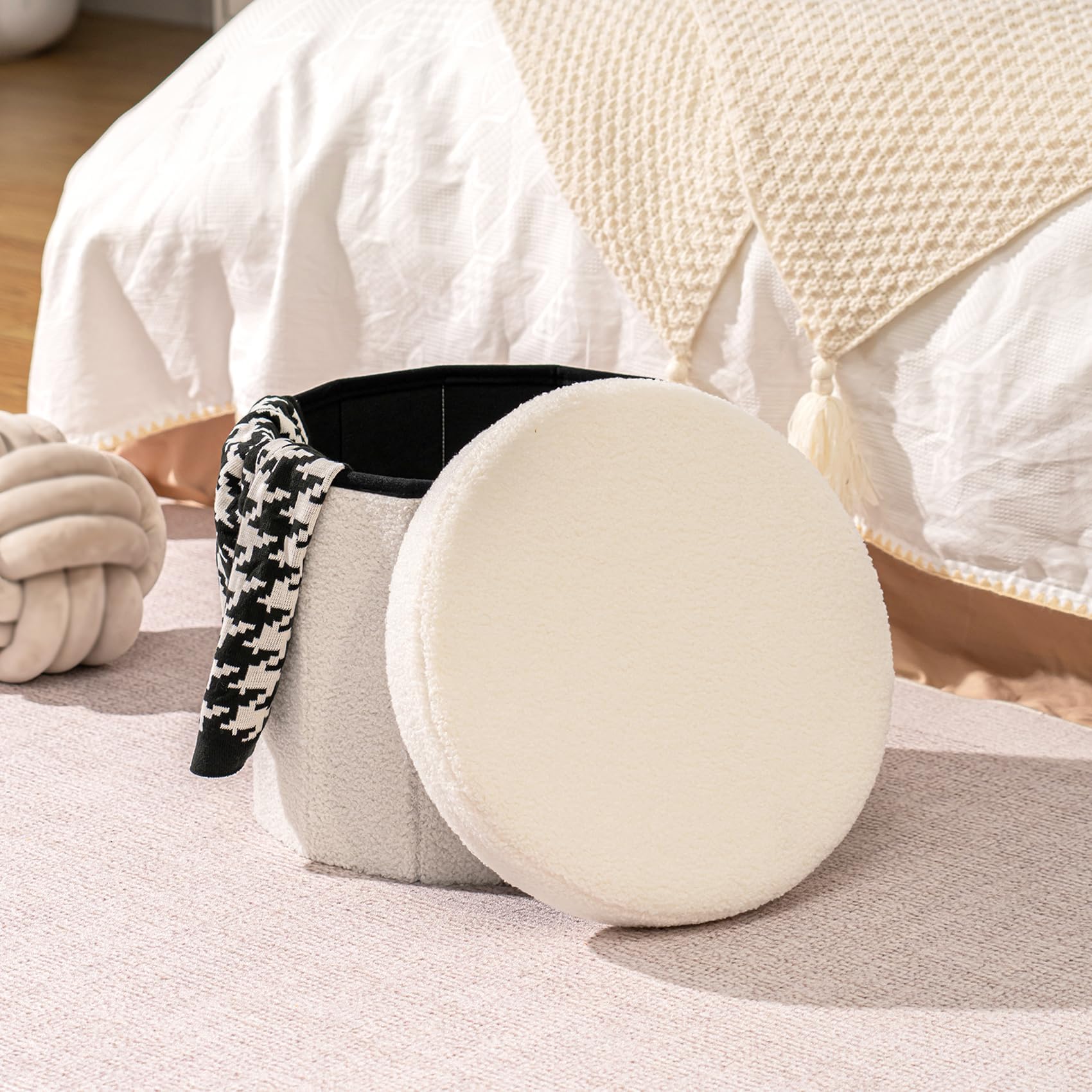 Flower-Shaped Storage Ottoman â€?Boucle Footstool & Seat for Living Room & Dorm