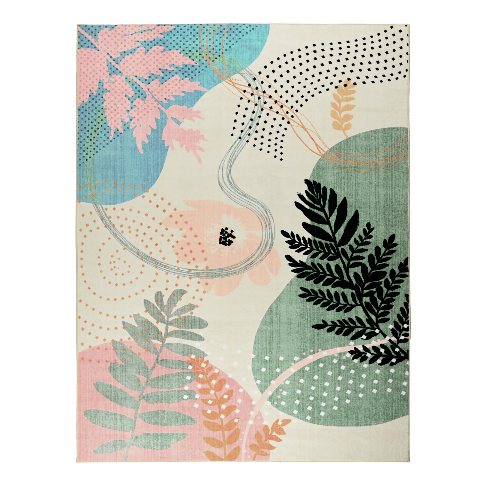 Faux Wool Boho Floral Area Rug Abstract Print Soft Carpet, TPR Non-Slip Backing, Machine Washable Low Pile Rug