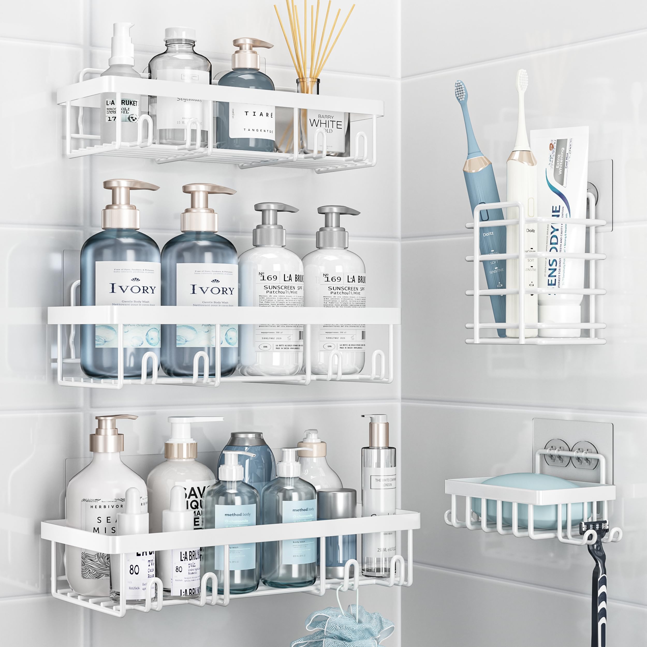 Shower Caddy Organizer Rack Shelf for Inside Shower, Adhesive Bathroom Wall Storage Basket Rustproof Stainless Steel