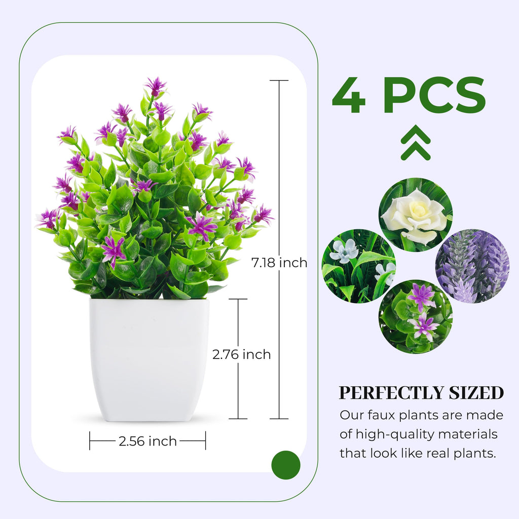 Small Fake Plants Faux Plants Indoor with Flowers for Home Bathroom Kitchen Office Desk Decor 2 Pack