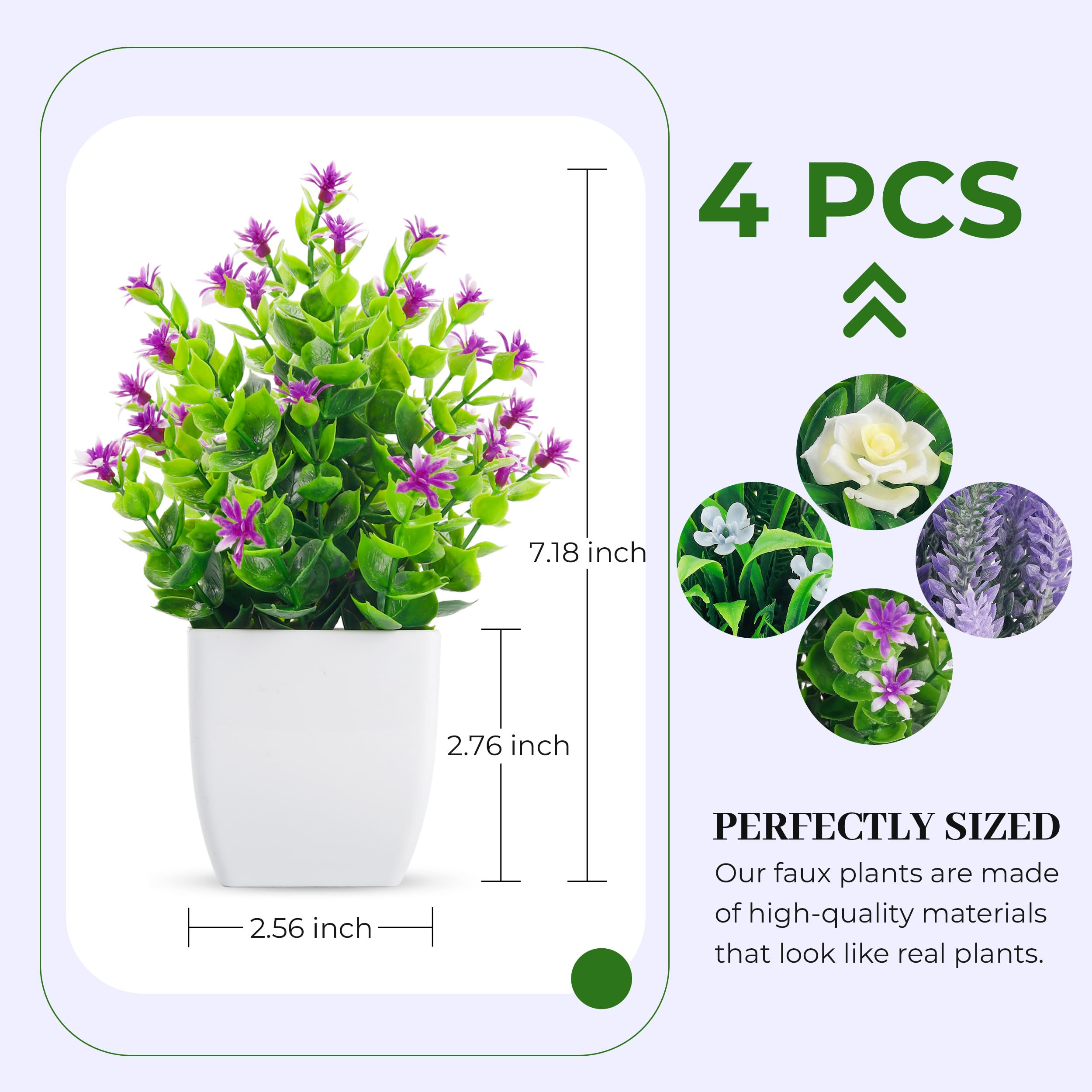 Small Fake Plants Faux Plants Indoor with Flowers for Home Bathroom Kitchen Office Desk Decor 2 Pack