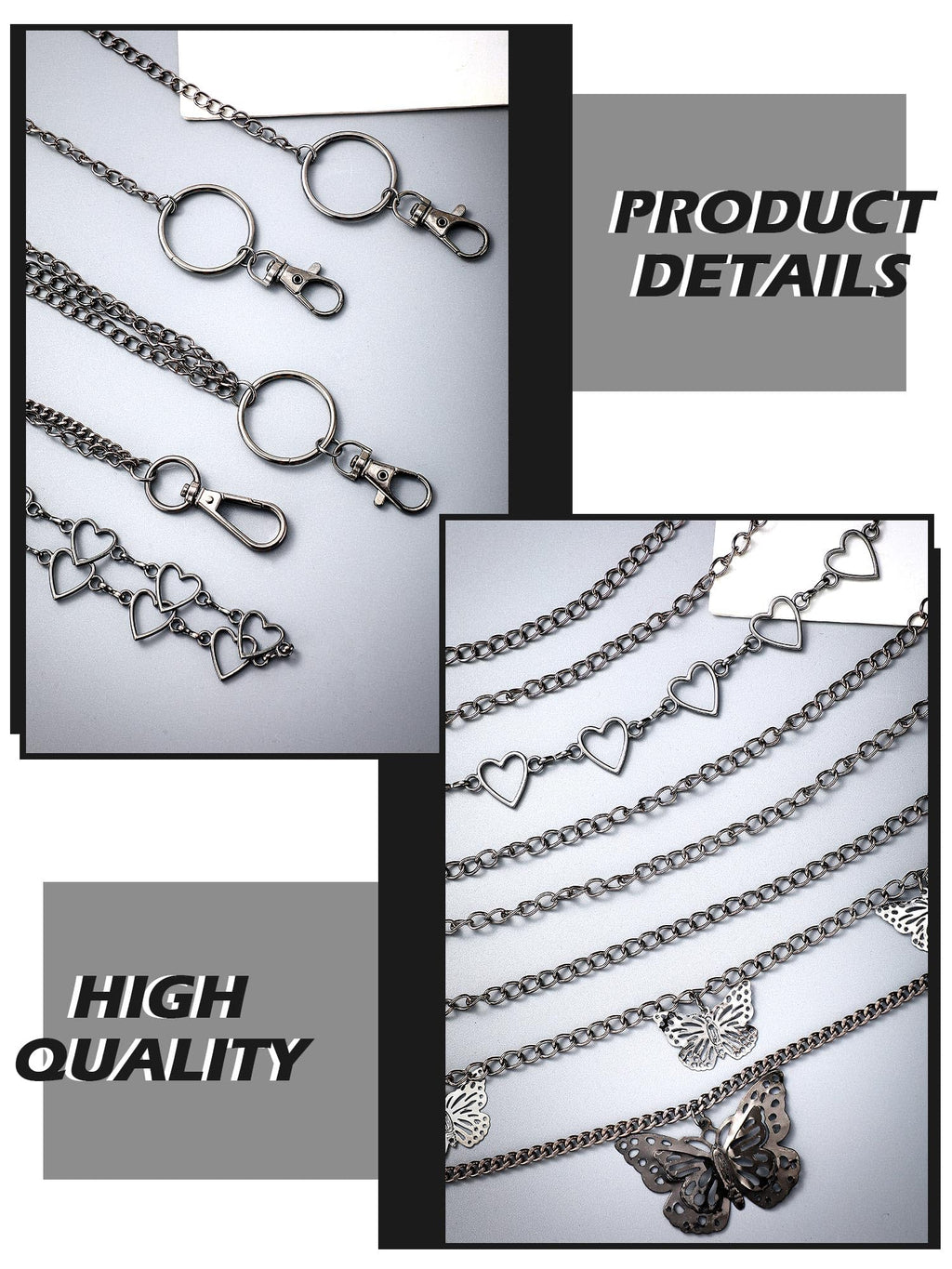 Multi-Layer Chain Belt â€?5-Piece Hip Hop Metal Wallet Chains for Jeans & Pants