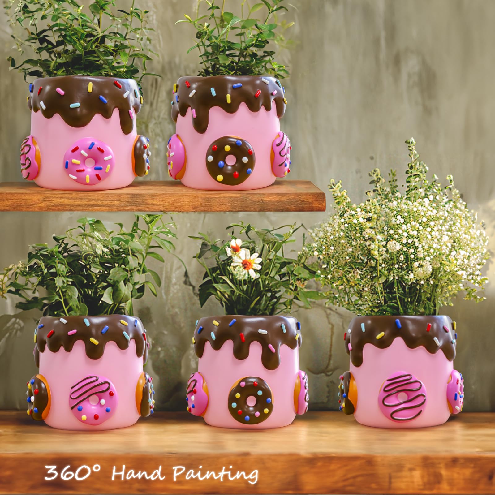 Cute Donut Planters, Unique Plant Pots with Drainage, Rainbow Colorful Small Flower Pots for Indoor Plants, Funny Succulent Planter Pot for Plant Lovers