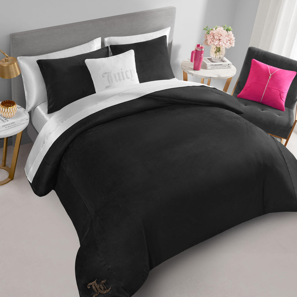 Juicy Couture Solid Velour 3-Piece King Comforter Set â€?Luxurious Bedding Ensemble