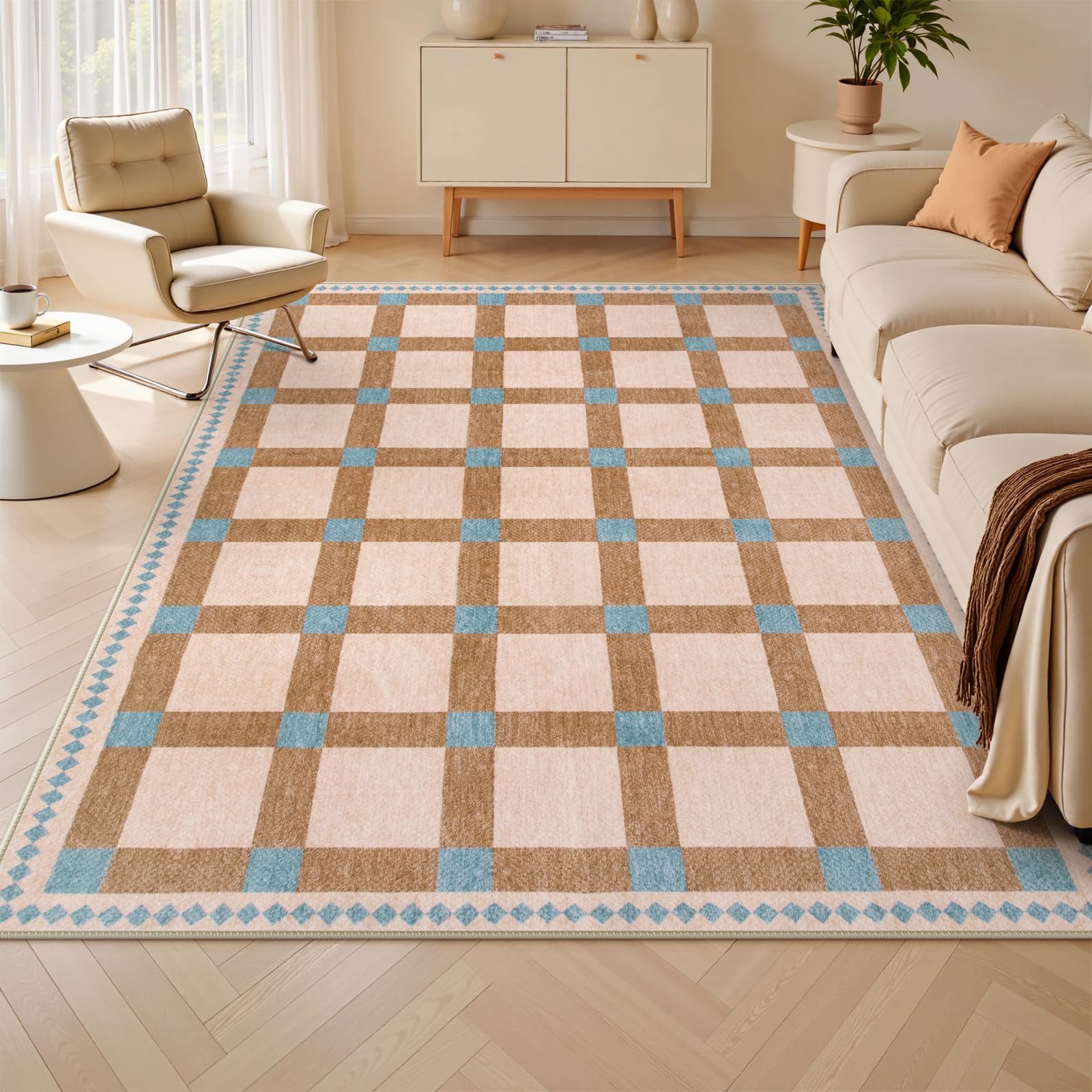 Checkered Rugs, Modern Washable Non Slip Low Pile Carpet