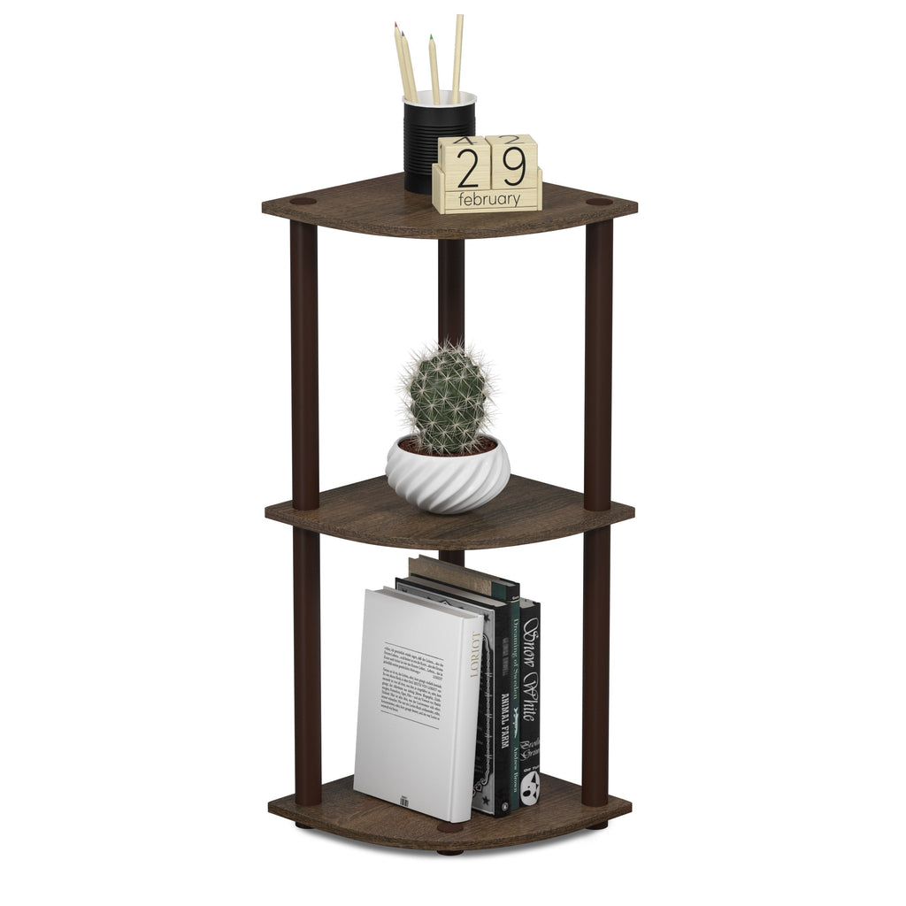 Three-Tier Round Tube Reversible Corner Display Rack Multipurpose Shelving Unit