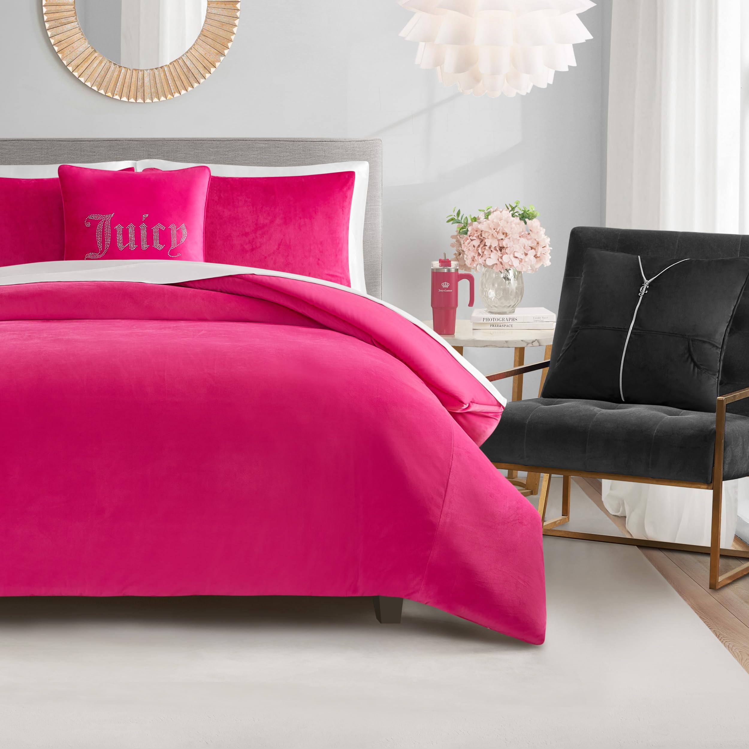 Juicy Couture Solid Velour 3-Piece King Comforter Set â€?Luxurious Bedding Ensemble