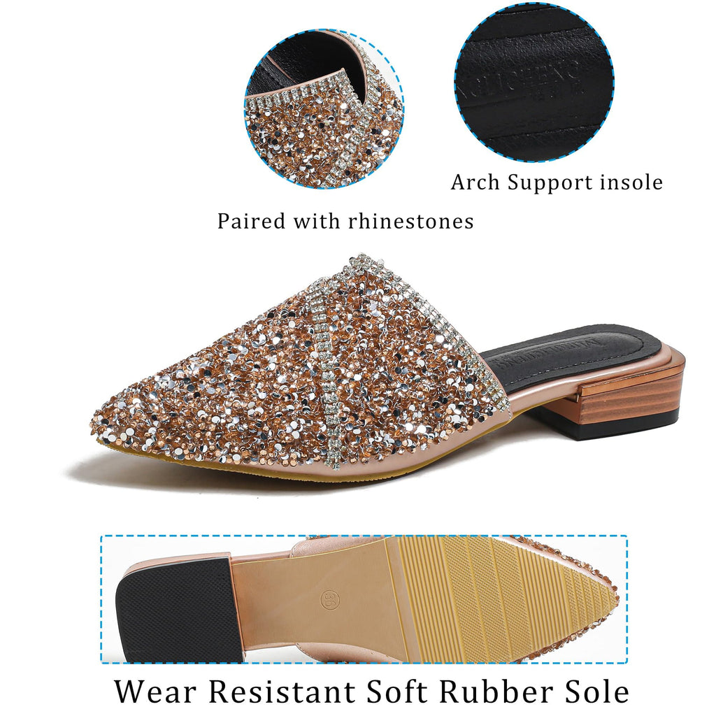 Mules for Women Flats Comfortable Soft Memory Foam Insole Pointed Rivet Mule Shoes