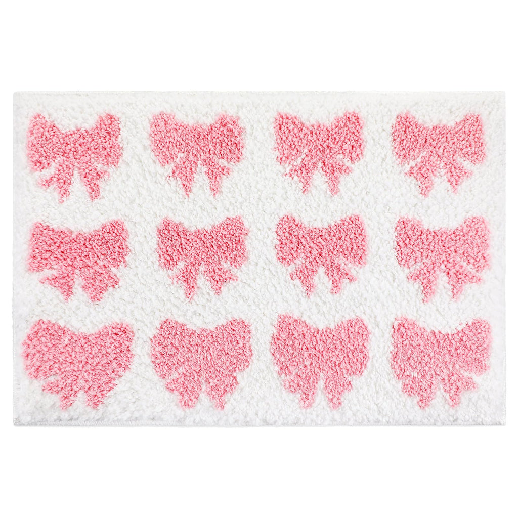 Pink Bow Rug Non Slip Coquette Bathroom Mat Cute Bow Rug 3D Stereoscopic Bow Bath Mat Aesthetic Bath Mat