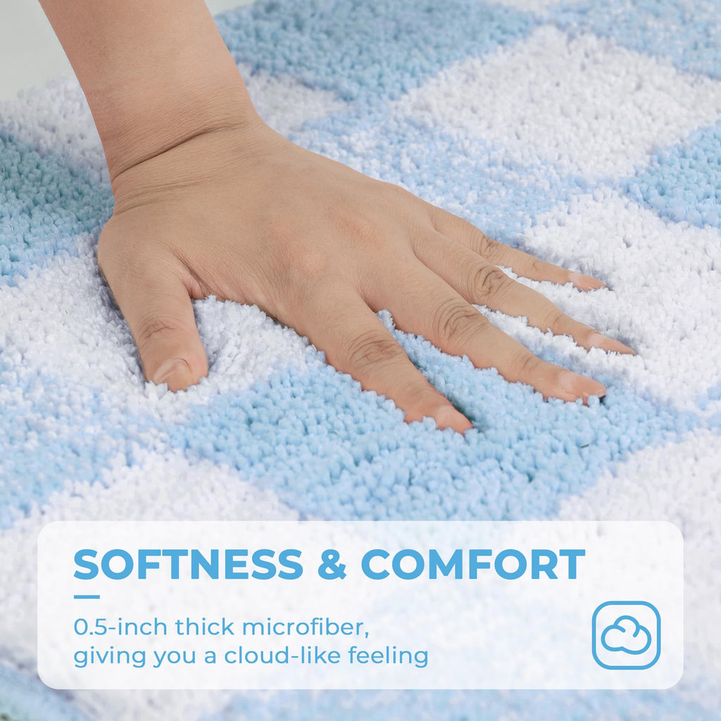Checkered Bathroom Rugs, Fluffy Rug, Absorbent Microfiber Ultra Soft Bath Mat Washable, Non-Slip Bath Mats for Bathroom, Cute Floor Mat