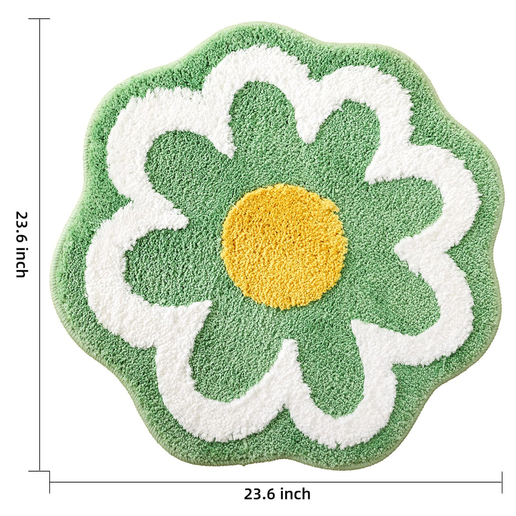 Cute Flower Bath Mat, Machine Washable Bath Rug, Ultra Soft and Fluffy Bathroom Mat, Small Round Non-Slip Water Absorbent Bath Mats for Bathroom Floor, Shower Room and Bathtub