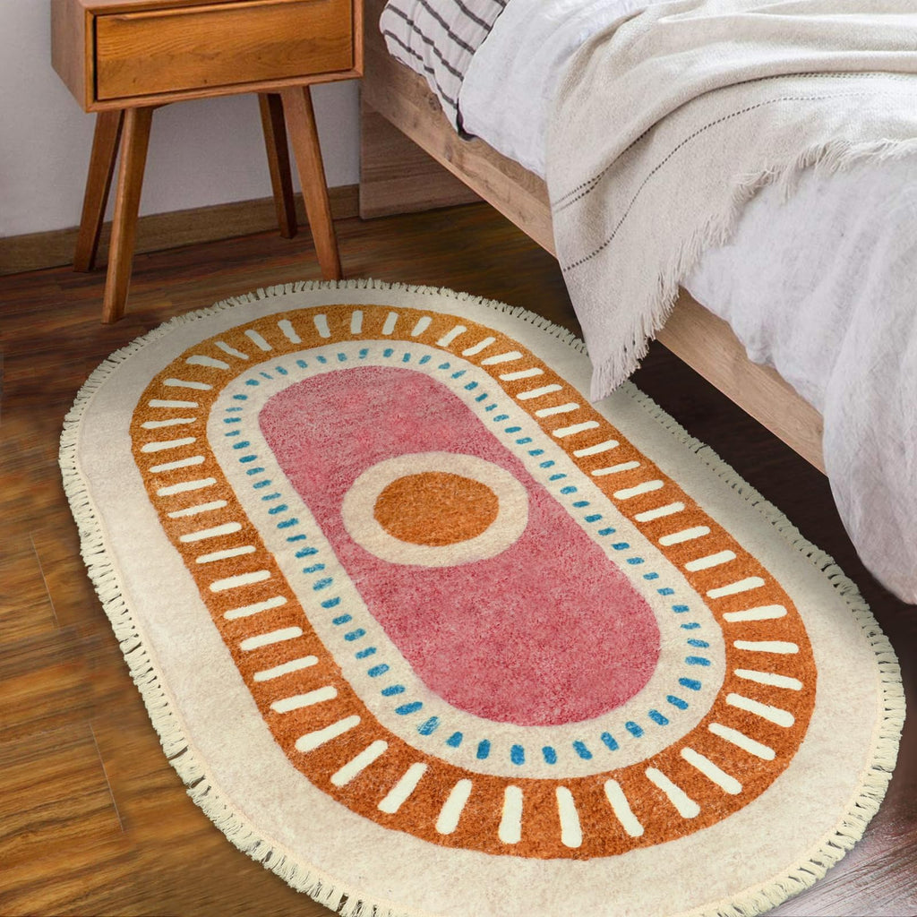 Orange Rainbow Boho Runner Rugs with Fringes, Sun Washable Hallway Runner Rug, Soft Non-Slip Area Rug