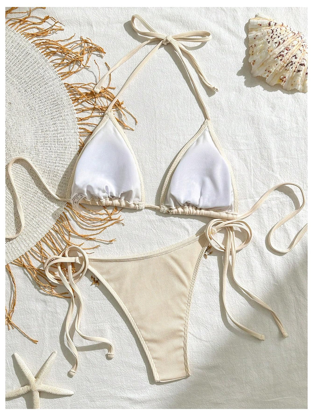 Women's 2 Piece Halter Triangle Bathing Suit Ribbed Bikini Swimsuits