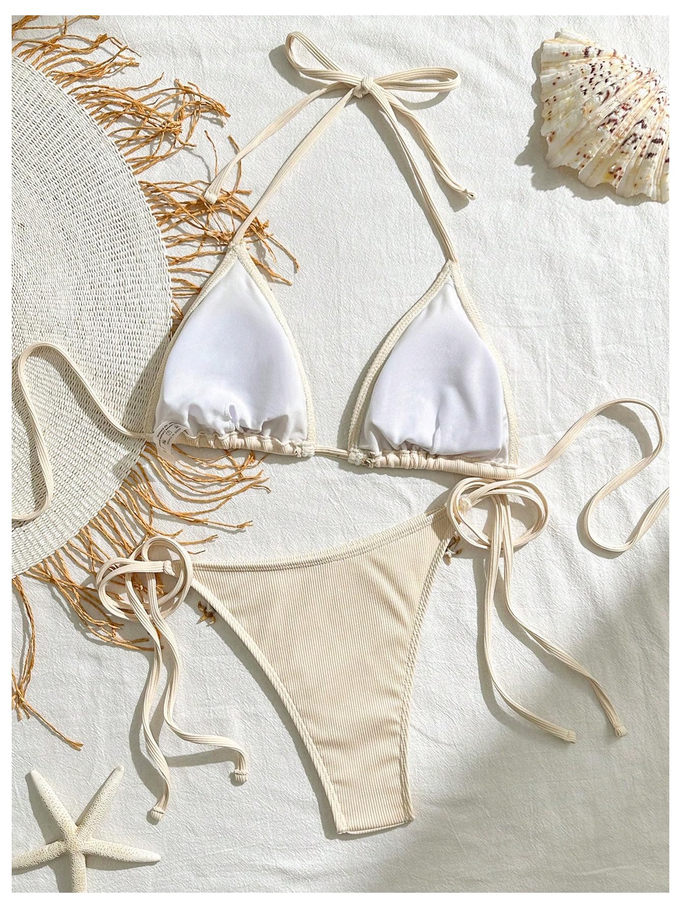 Women's 2 Piece Halter Triangle Bathing Suit Ribbed Bikini Swimsuits