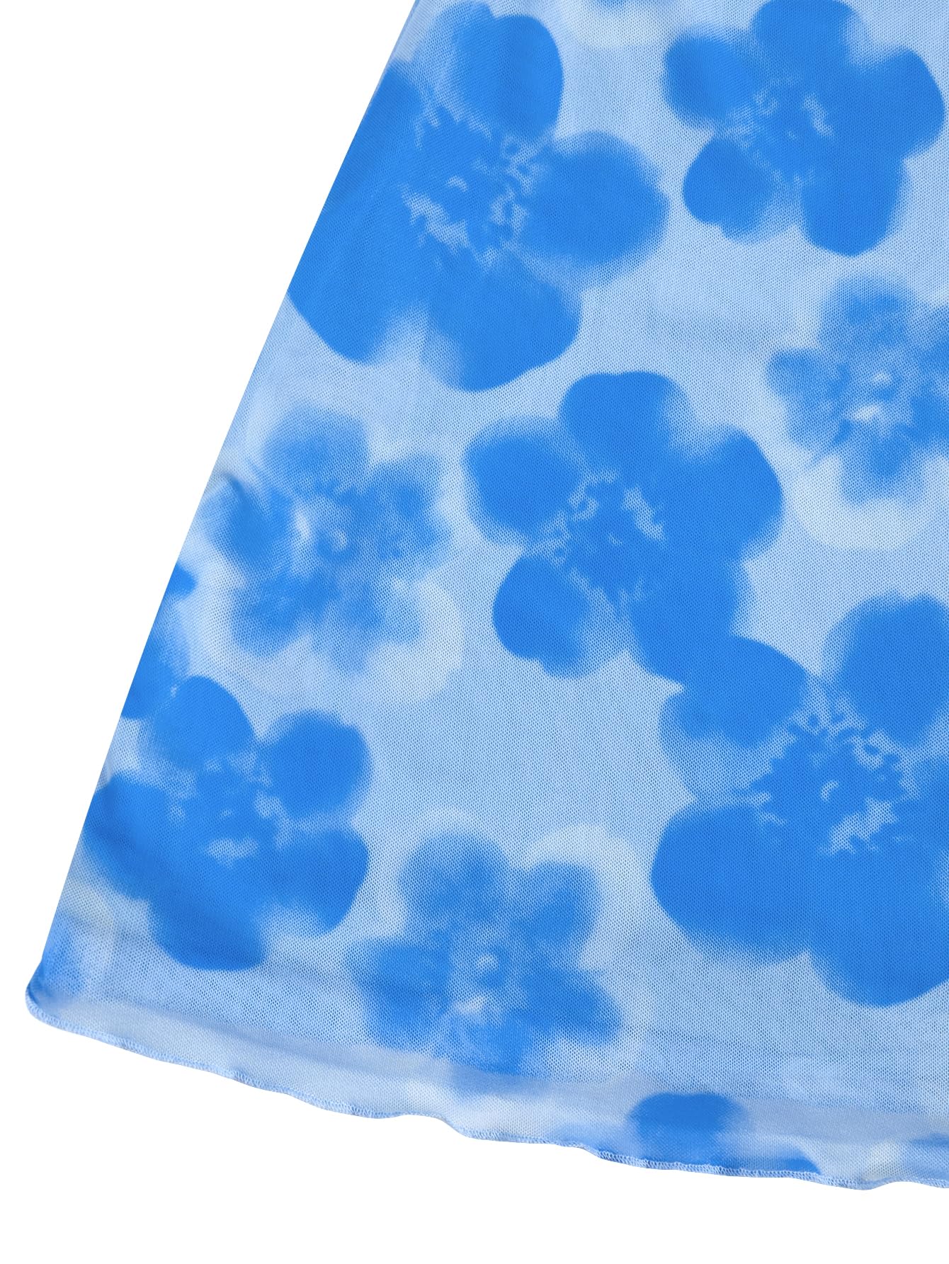 Women's Floral Mesh Mini Cami Dress Sleeveless Scoop Neck Lettuce Trim Bodycon Dress